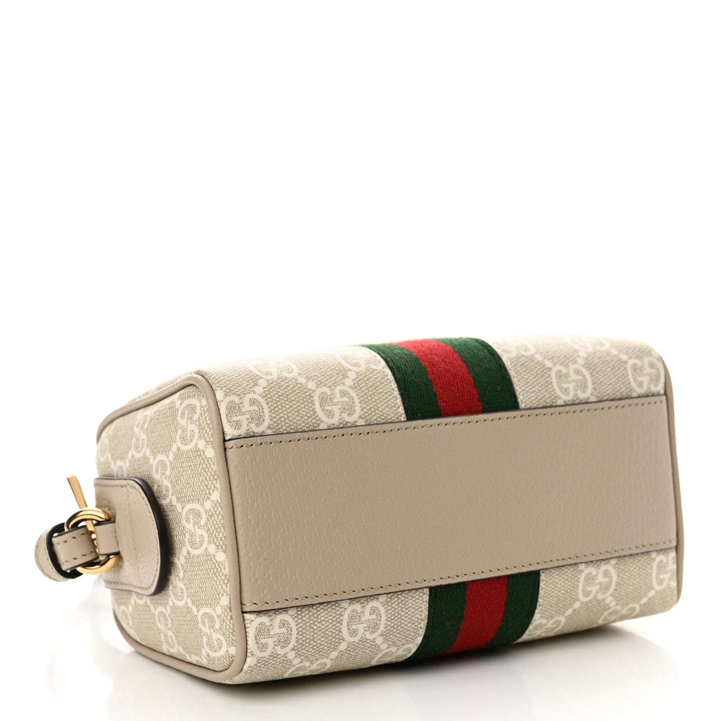 GG Supreme Monogram Textured Dollar Calfskin Web Super Mini Ophidia Top Handle Bowler Bag Beige Mystic White Oatmeal