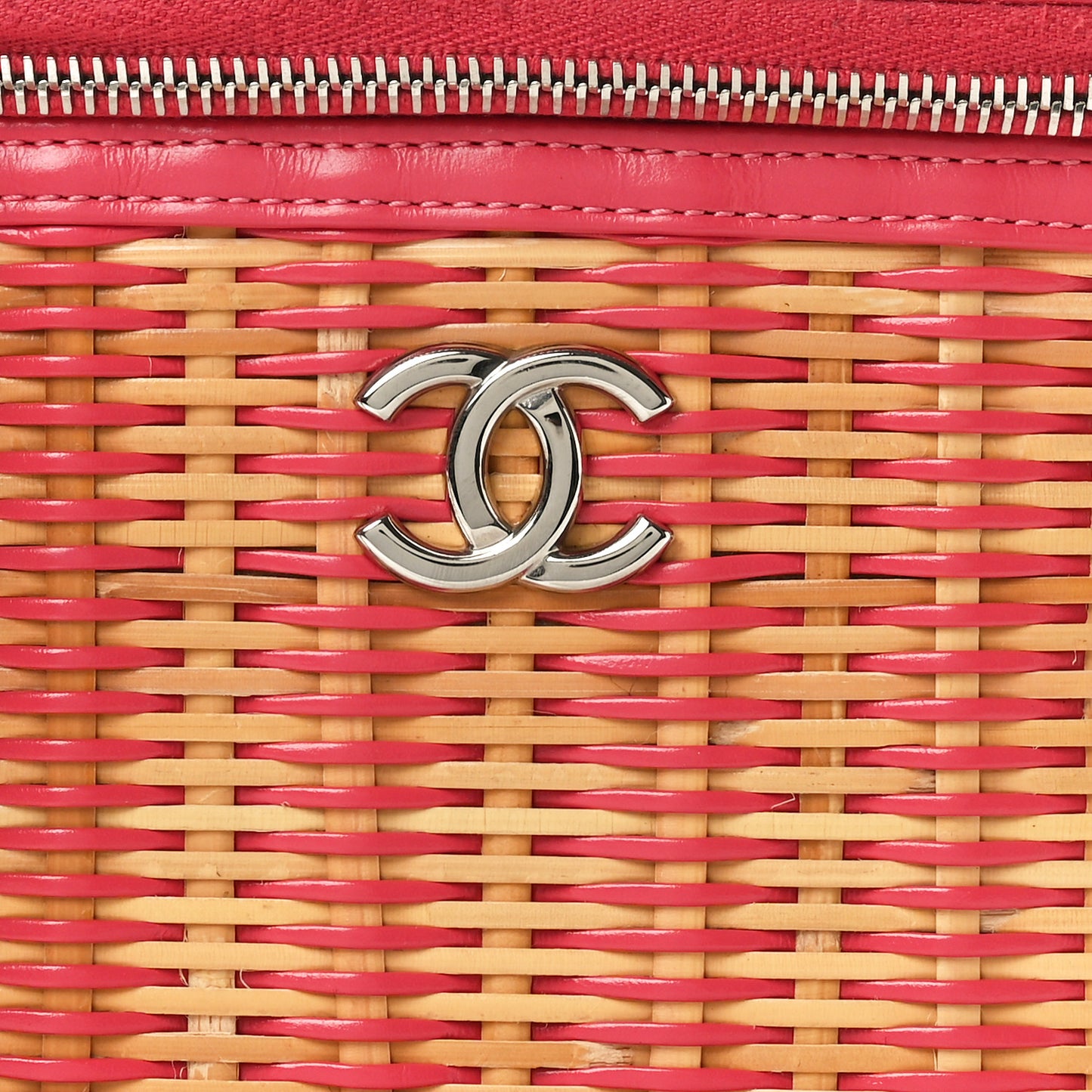 Calfskin Raffia Small Take Away Vanity Case Bag Pink Beige