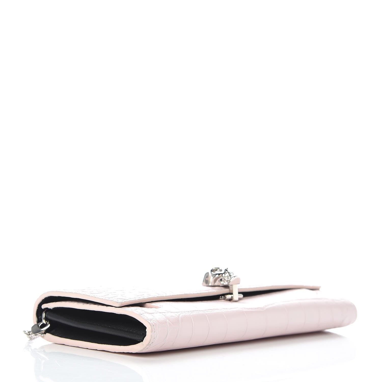 Alexander McQueen Calfskin Crocodile Embossed Skull Wallet on Chain Baby Pink 4 of 9