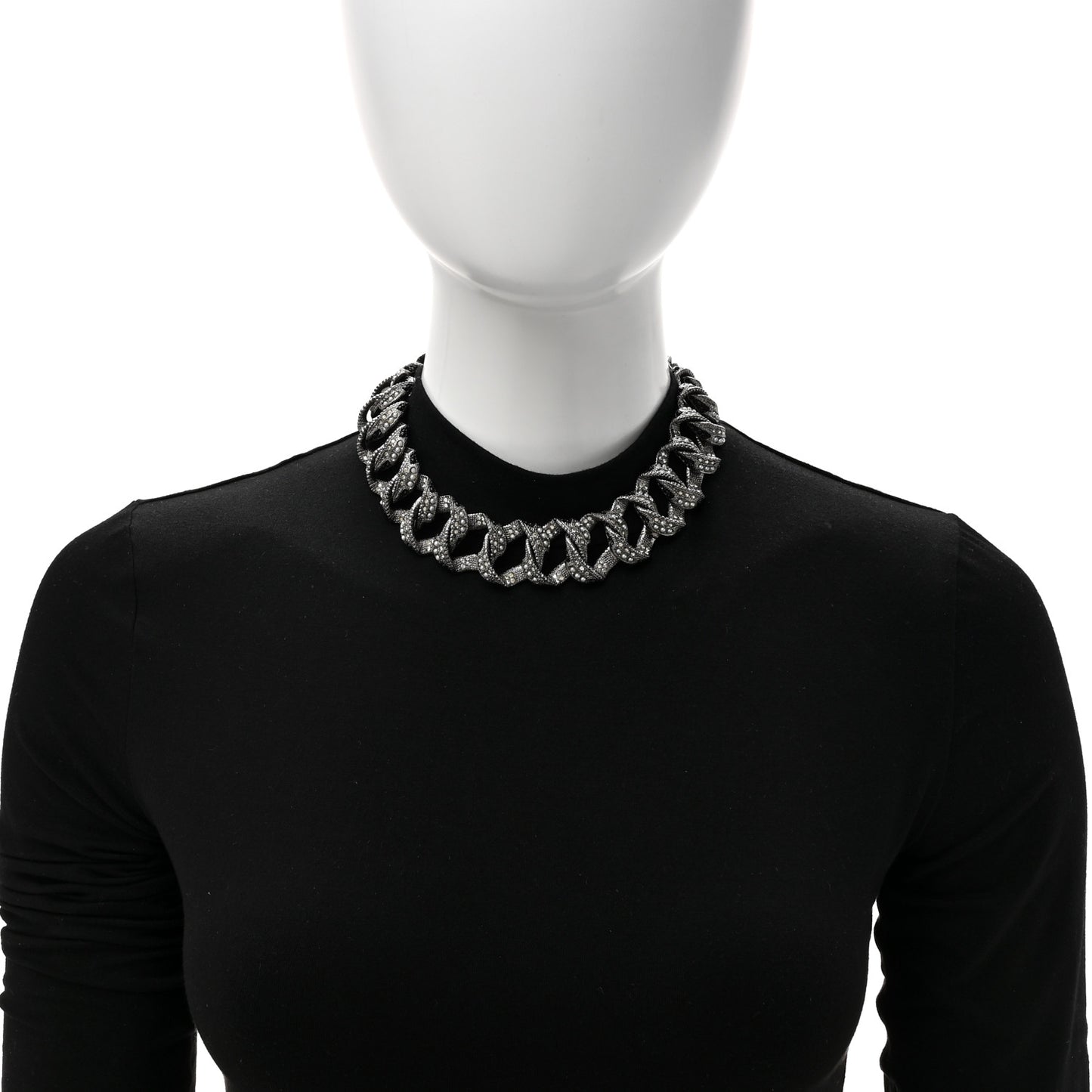 Ruthenium Crystal Pearl Chain Choker Necklace