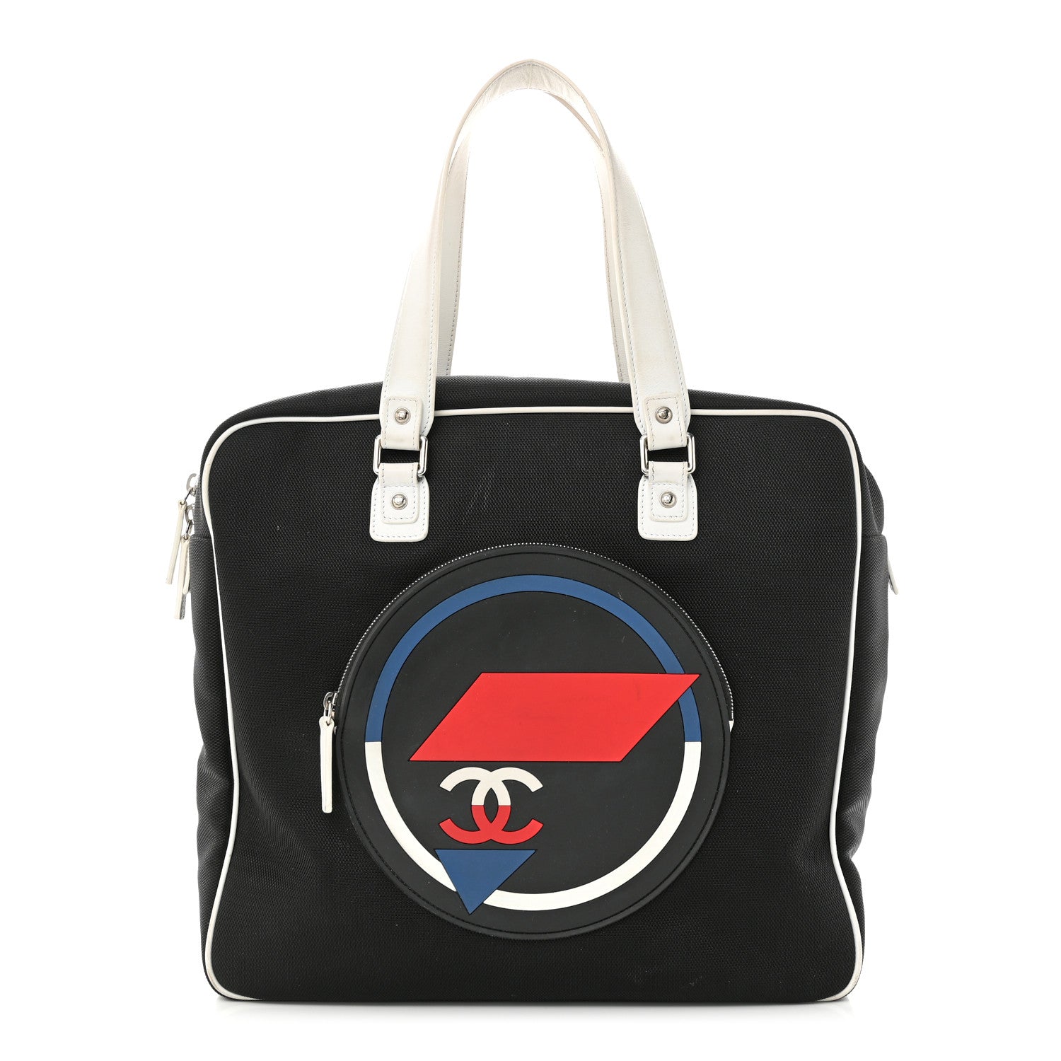 Chanel Canvas Rubber Airlines Large Zip Shopping Tote Black White Red 1 of 17