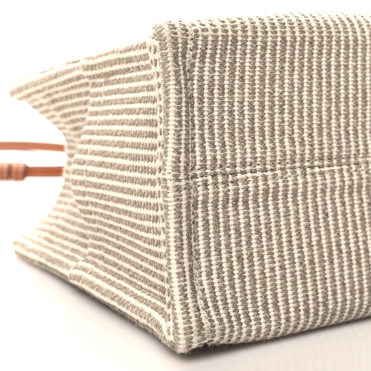 Canvas Calfskin Striped Triomphe Small Cabas Beige
