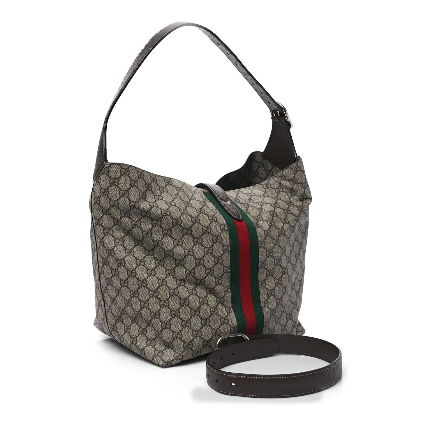 GG Supreme Monogram Calfskin Web Small Jackie 1961 Shoulder Bag Beige Brown Sugar