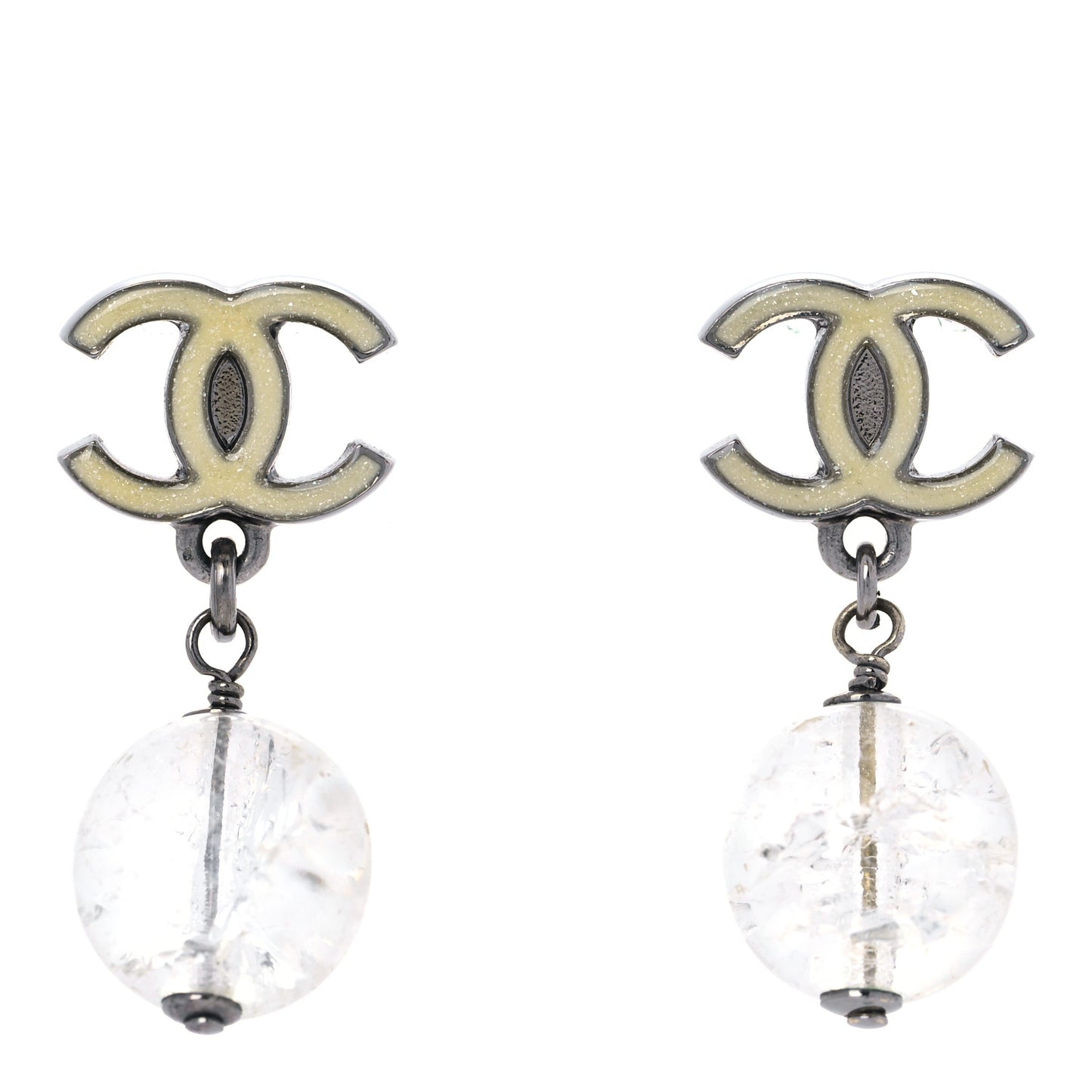 Enamel Resin CC Drop Earrings White Silver