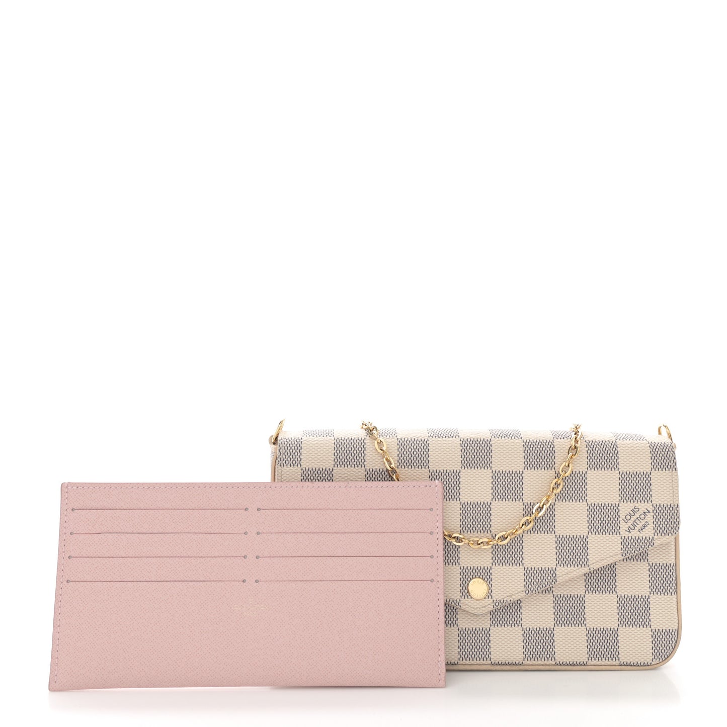 Damier Azur Pochette Felicie Chain Wallet Rose Ballerine