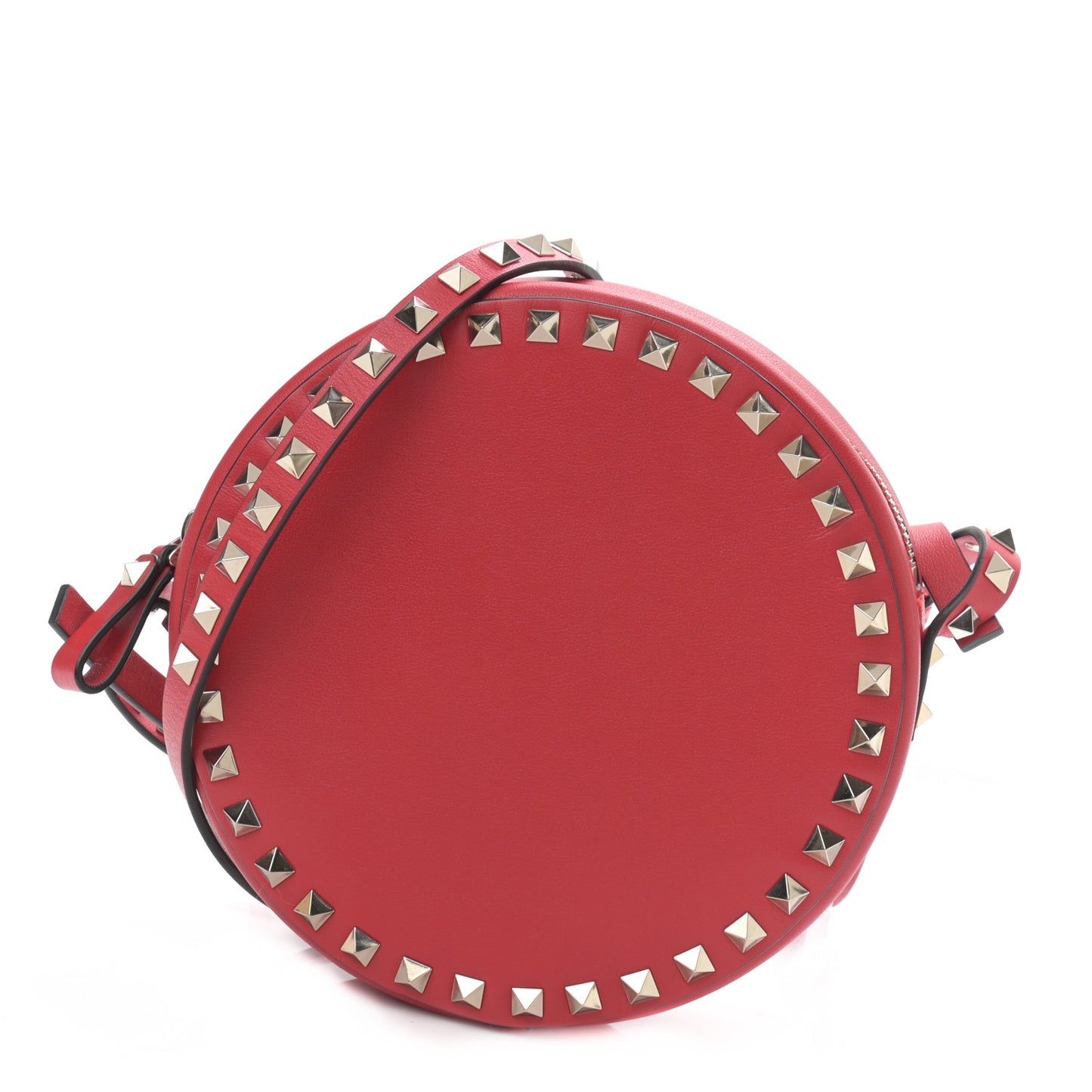 Calfskin Rockstud Round Crossbody Bag Rouge Pur