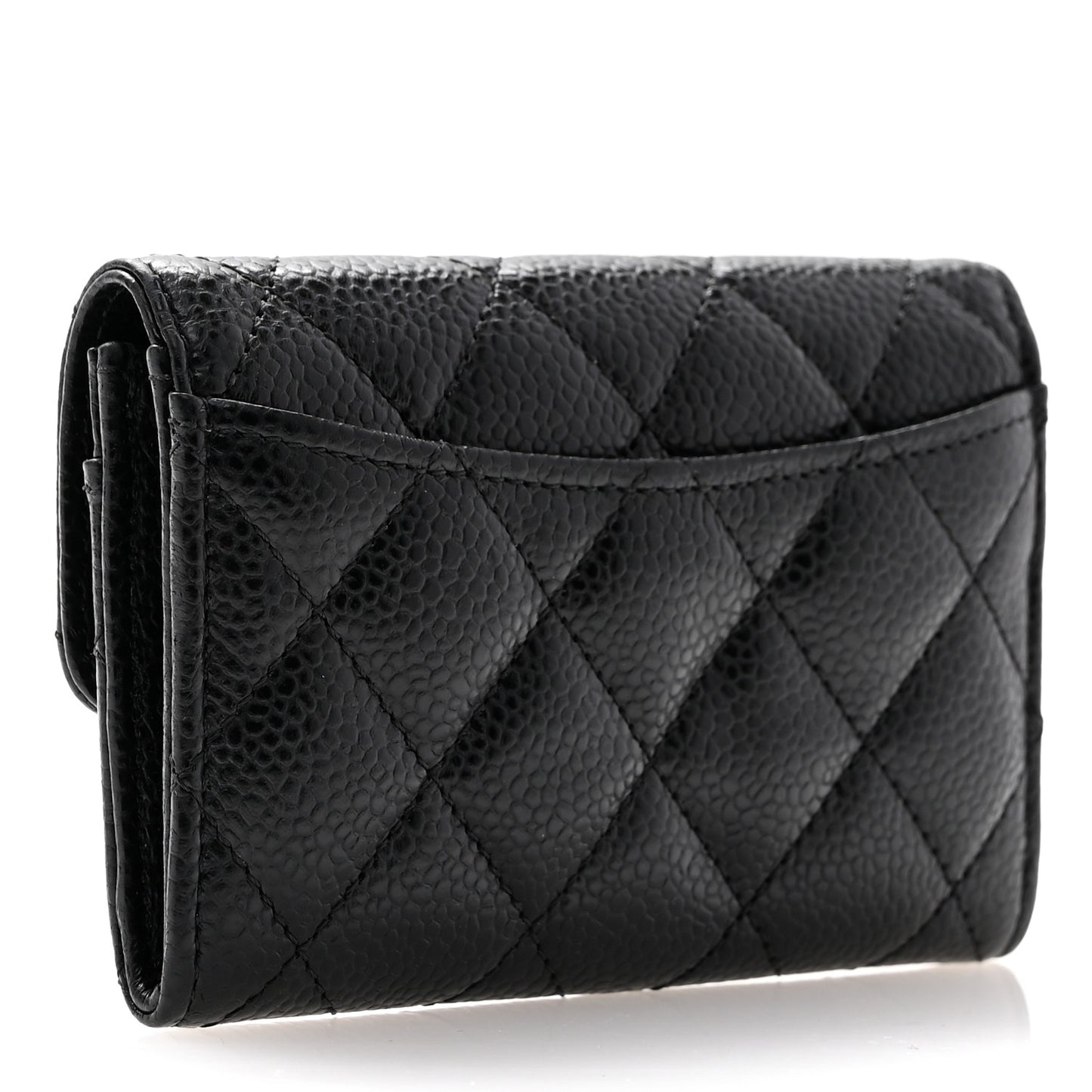 Caviar Quilted Flap Card Holder Wallet Black