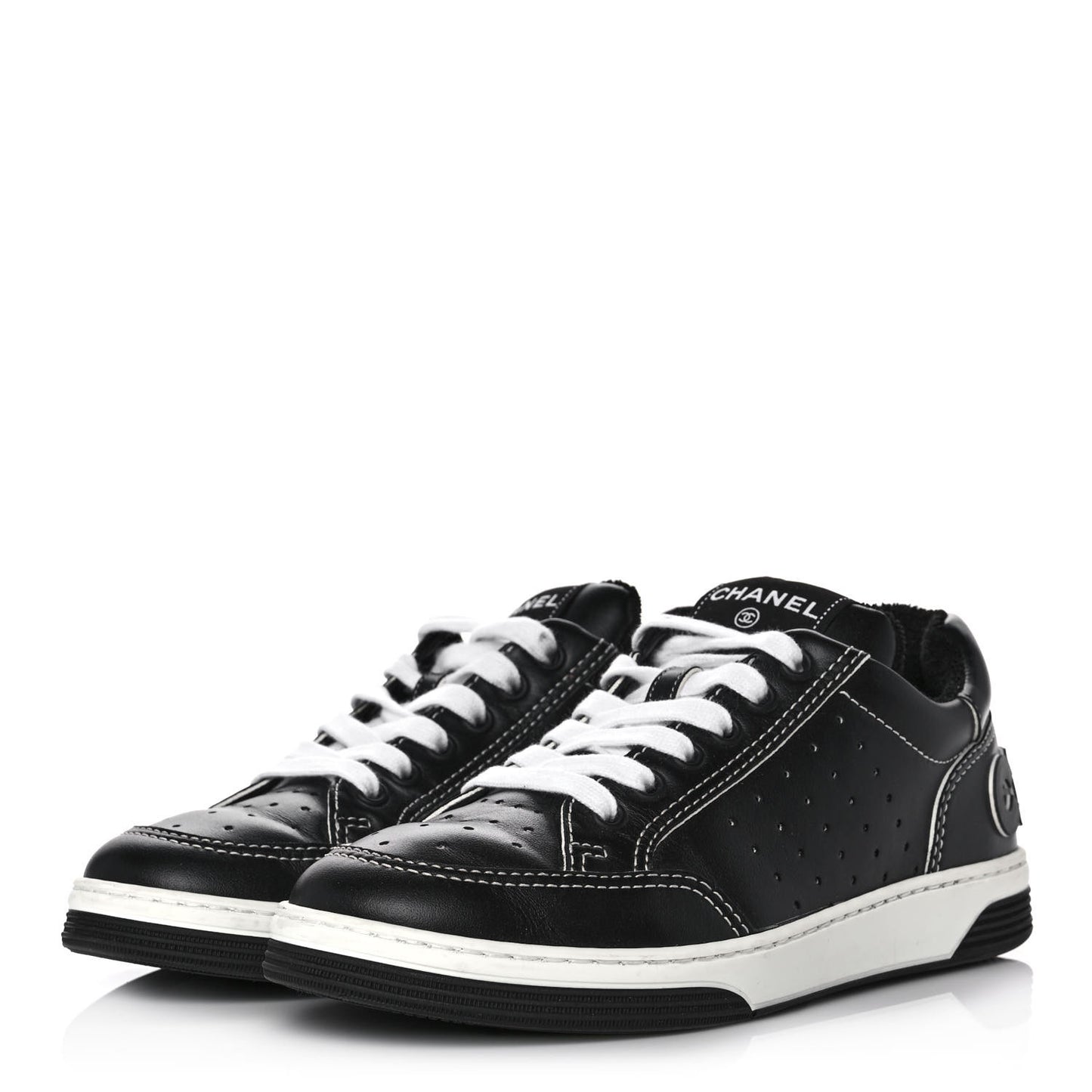 Calfskin Womens Logo Sneakers 37 Black White