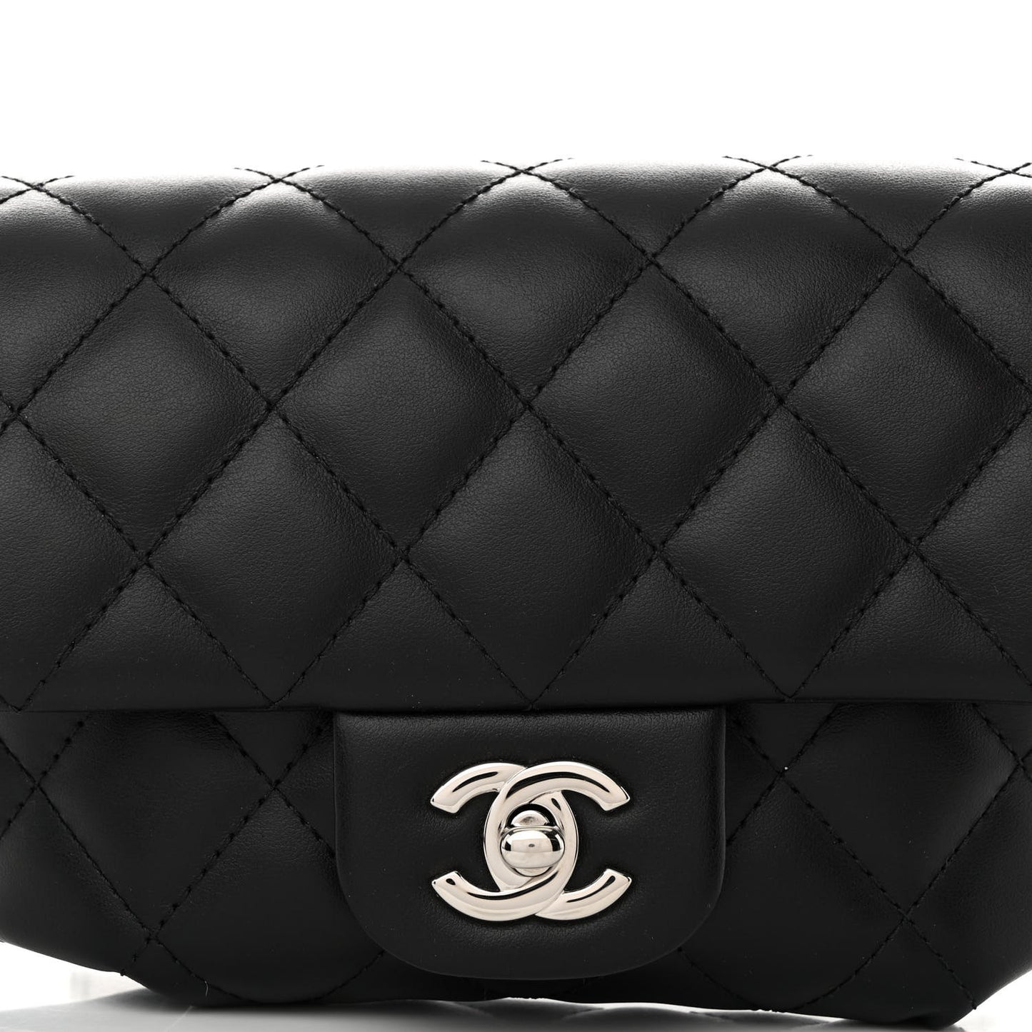 Calfskin Quilted CC Uniform Flap Belt Bag Black