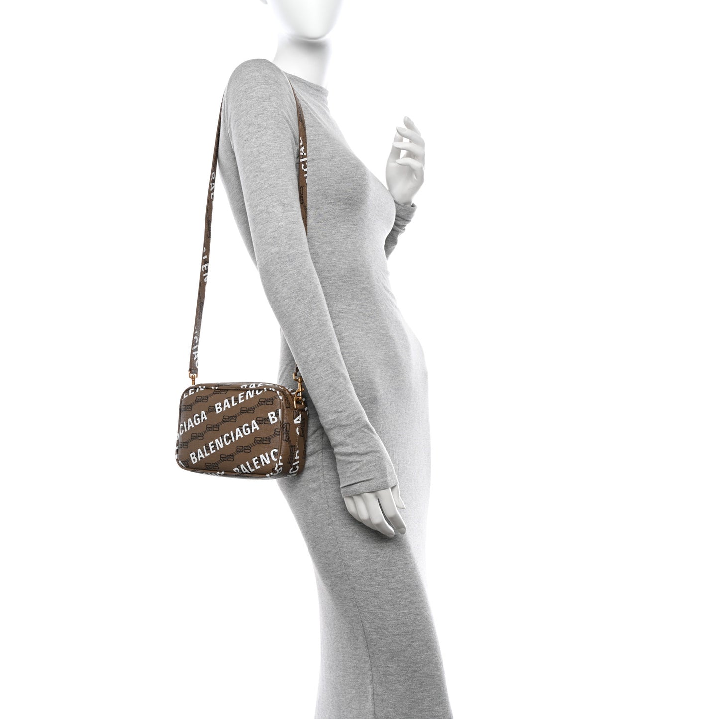 Coated Canvas BB Monogram Allover Logo Small Camera Bag Beige Brown Black