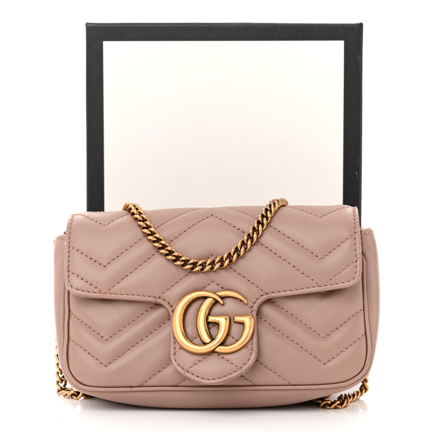 Calfskin Matelasse Super Mini GG Marmont Shoulder Bag Porcelain Rose