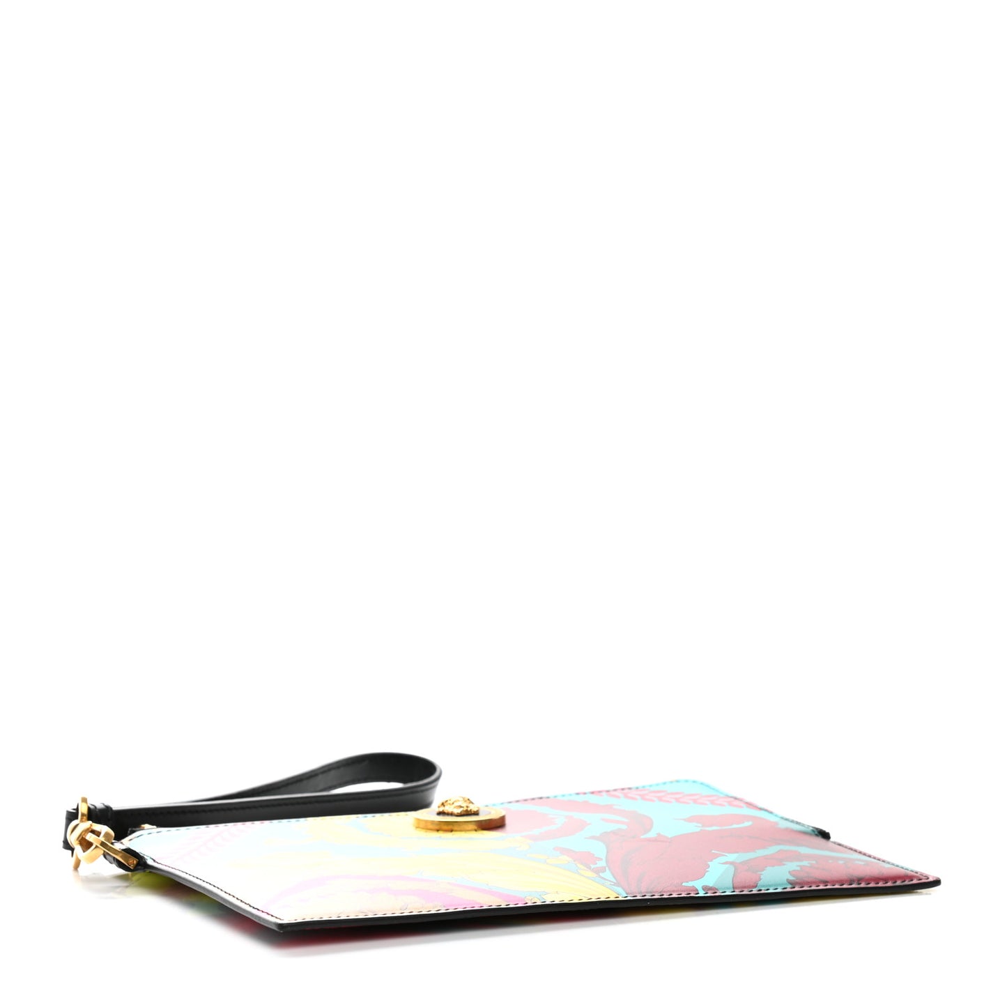 Vitello Baroque Print Wristlet Pouch Black Multicolor