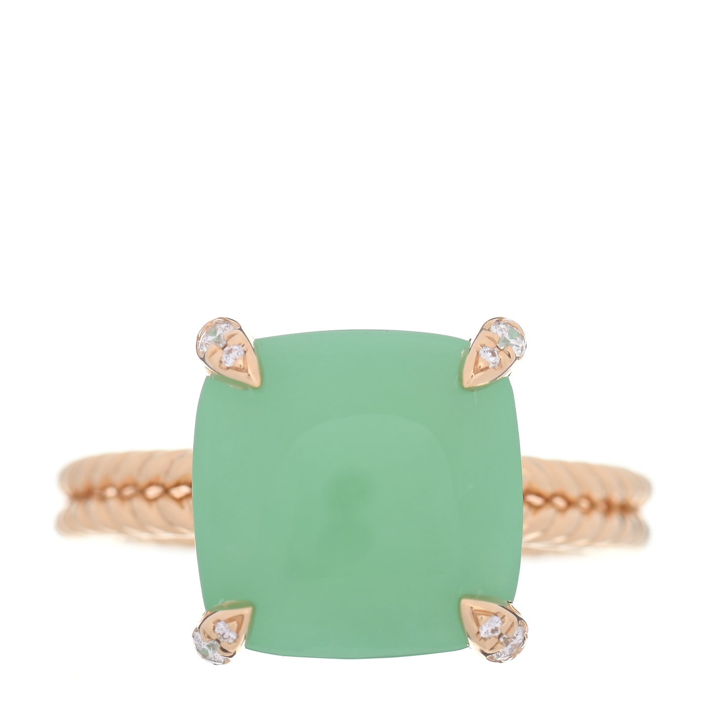 18K Yellow Gold Diamond Chrysoprase 11mm Chatelaine Ring 54 7
