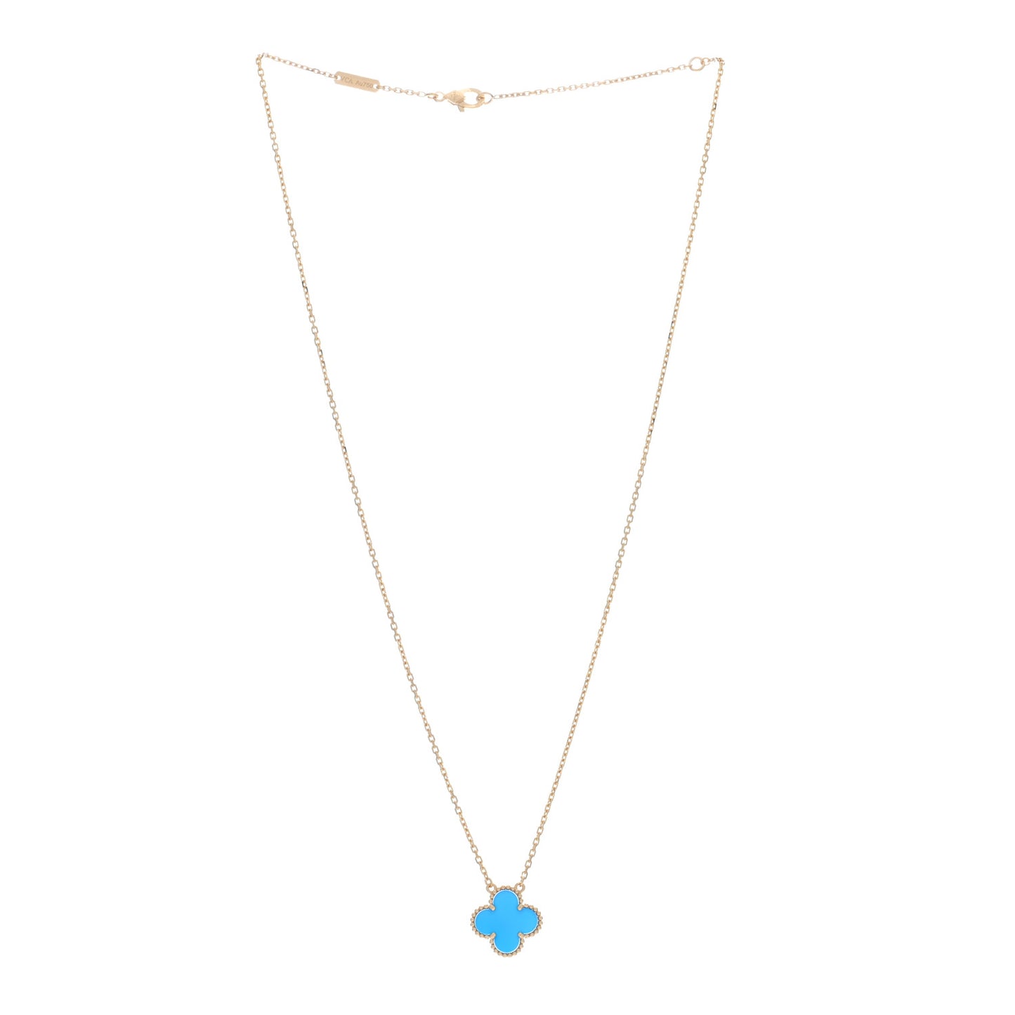 18K Yellow Gold Blue Agate Vintage Alhambra Pendant Necklace