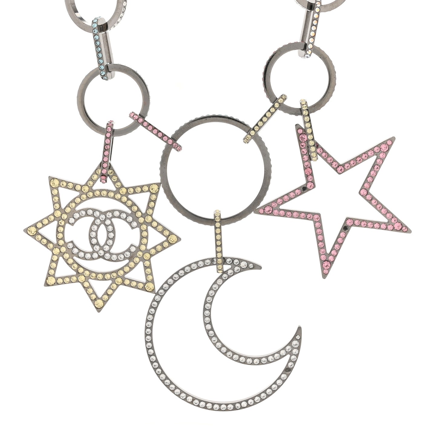 Ruthenium Crystal CC Star Moon Star Necklace