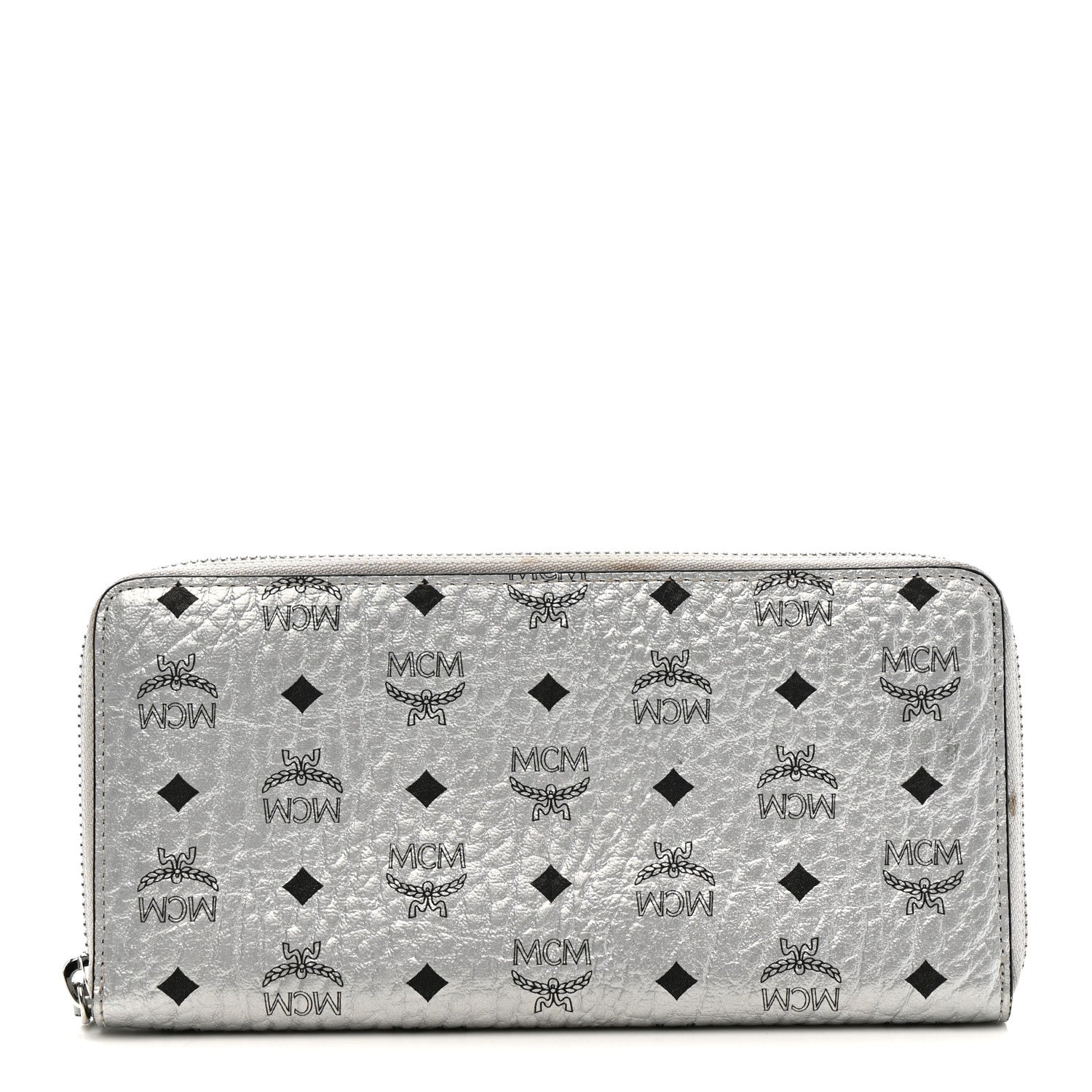 MCM Metallic Visetos Large Zip Around Wallet Silver 1807568
