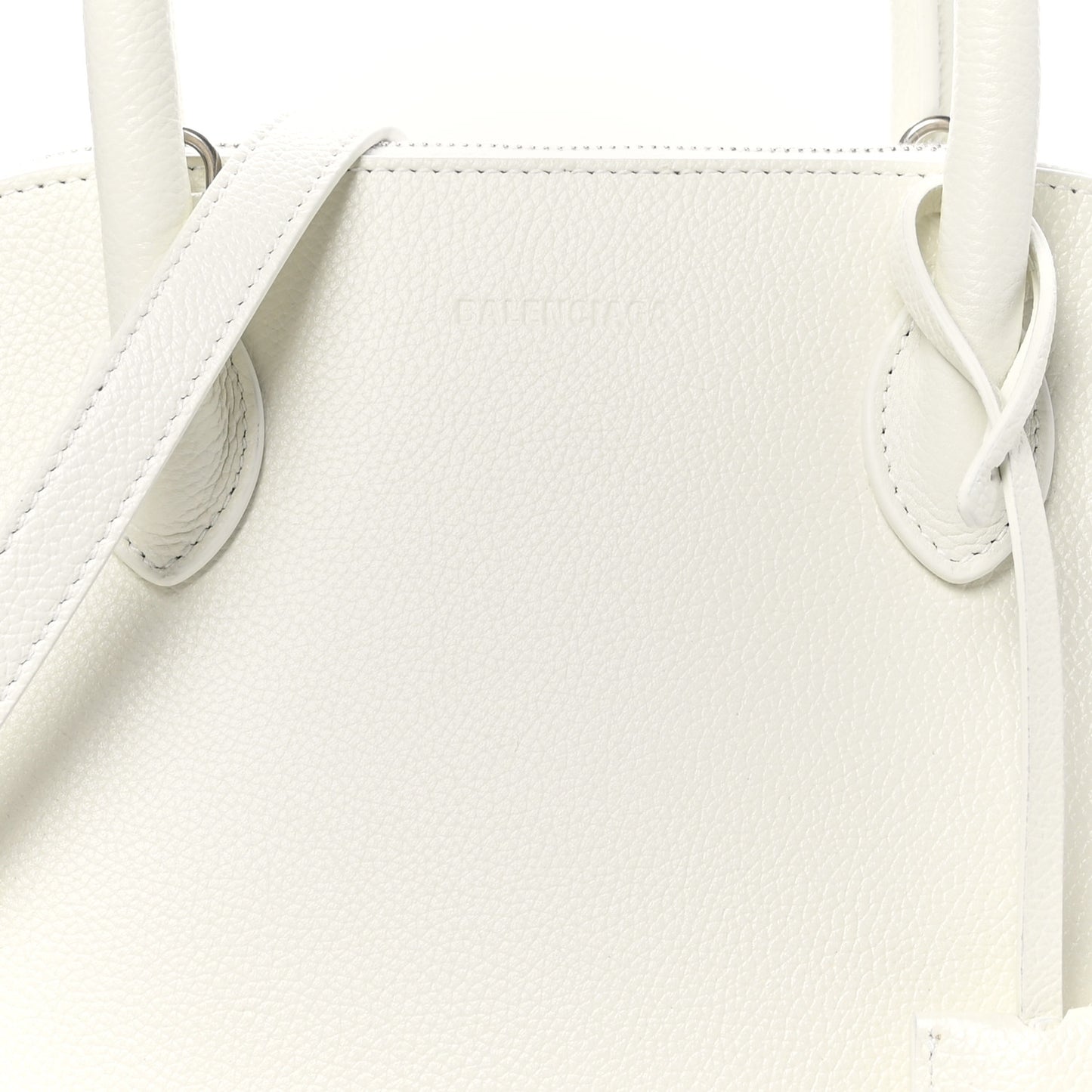 Signature Grained Calfskin Logo S Ville Top Handle Bag White Black