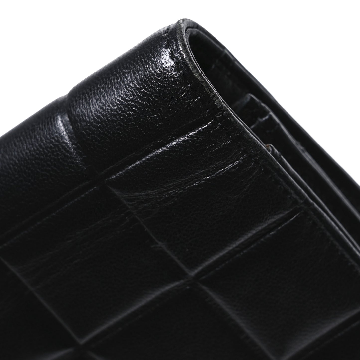 Lambskin Quilted Chocolate Bar Long Wallet Black