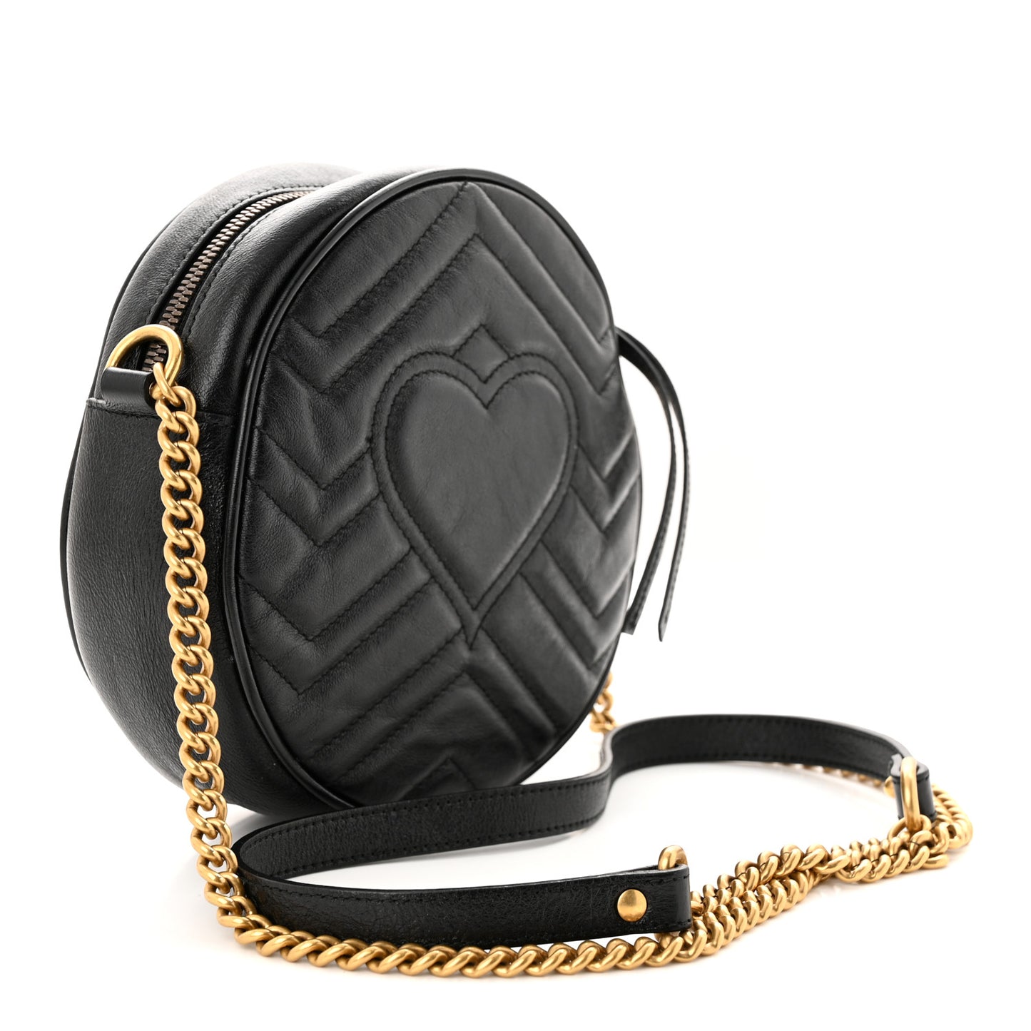 Azalea Calfskin Matelasse Heart Mini GG Marmont Round Shoulder Bag Black