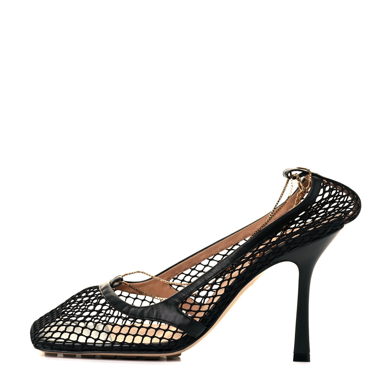 Bottega Veneta Mesh Calfskin Chain Stretch Pumps 38.5 Black