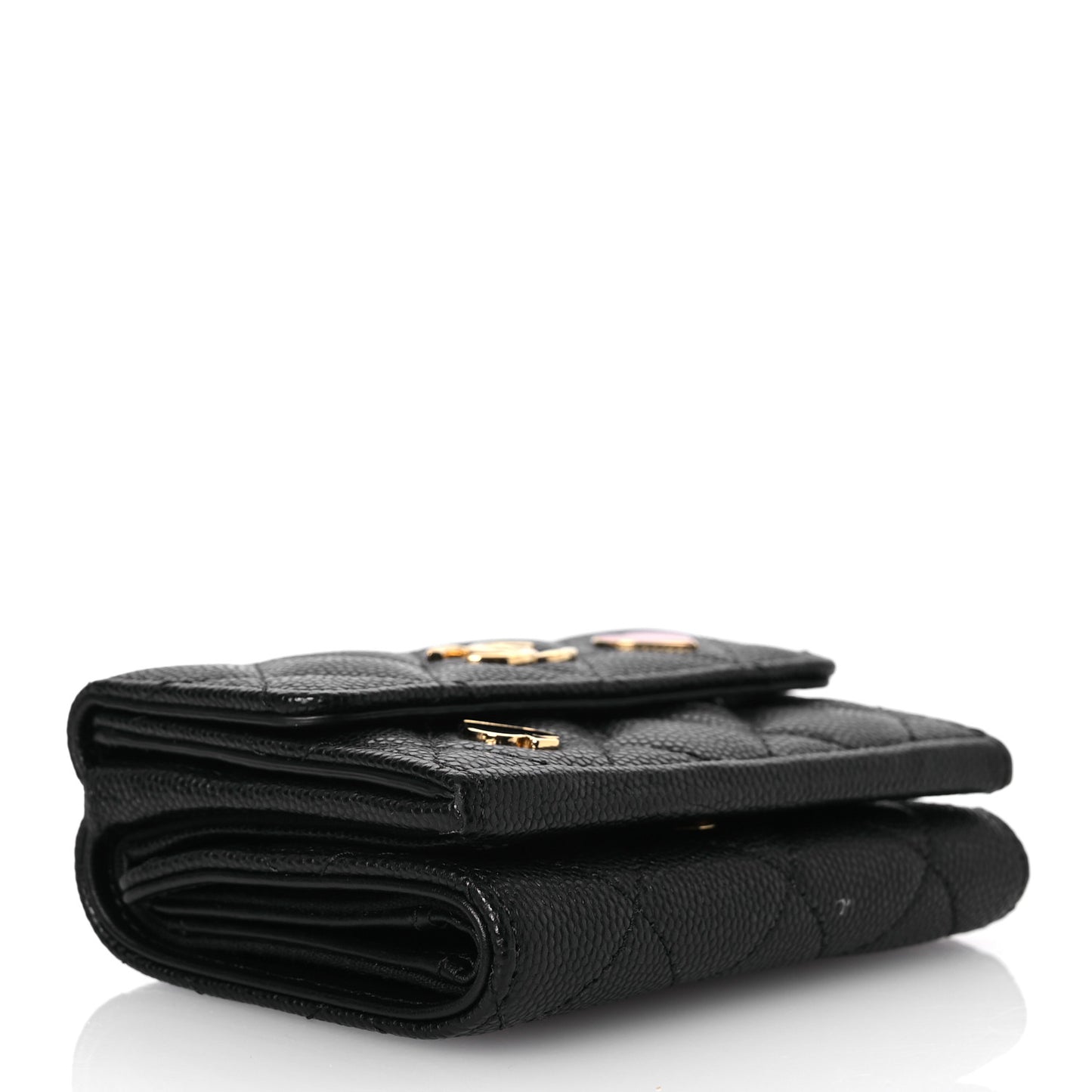 Caviar Quilted Enamel Coco Casino Double Flap Wallet Black