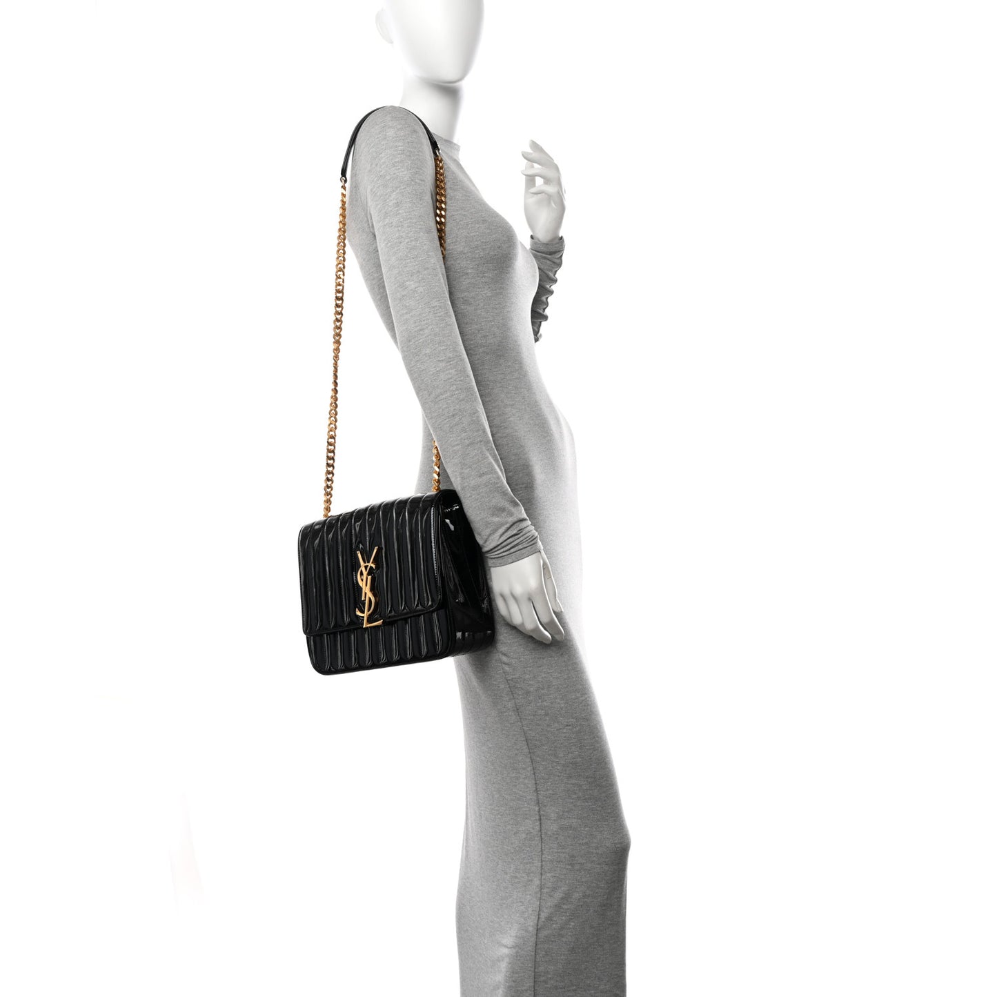 Patent Matelasse Monogram Large Vicky Chain Bag Black