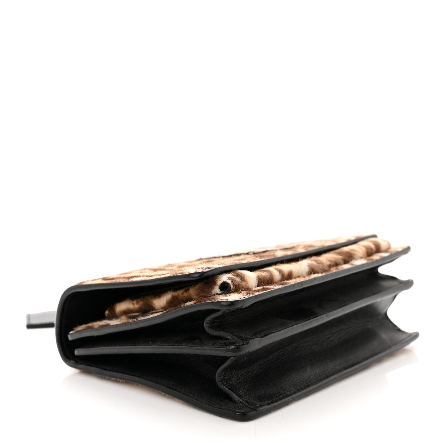 Calf Hair Leopard Print Monogram Small Sunset Chain Wallet Natural Black