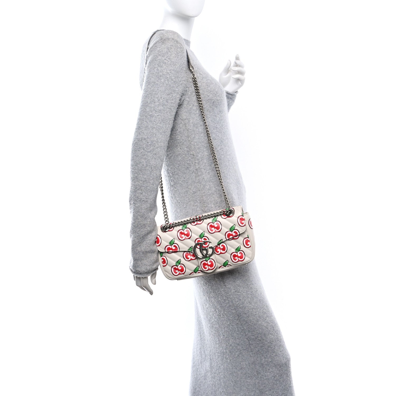 Gucci Calfskin Monogram Matelasse Diagonal GG Apple Small GG Marmont Shoulder Bag Ivory 2 of 11