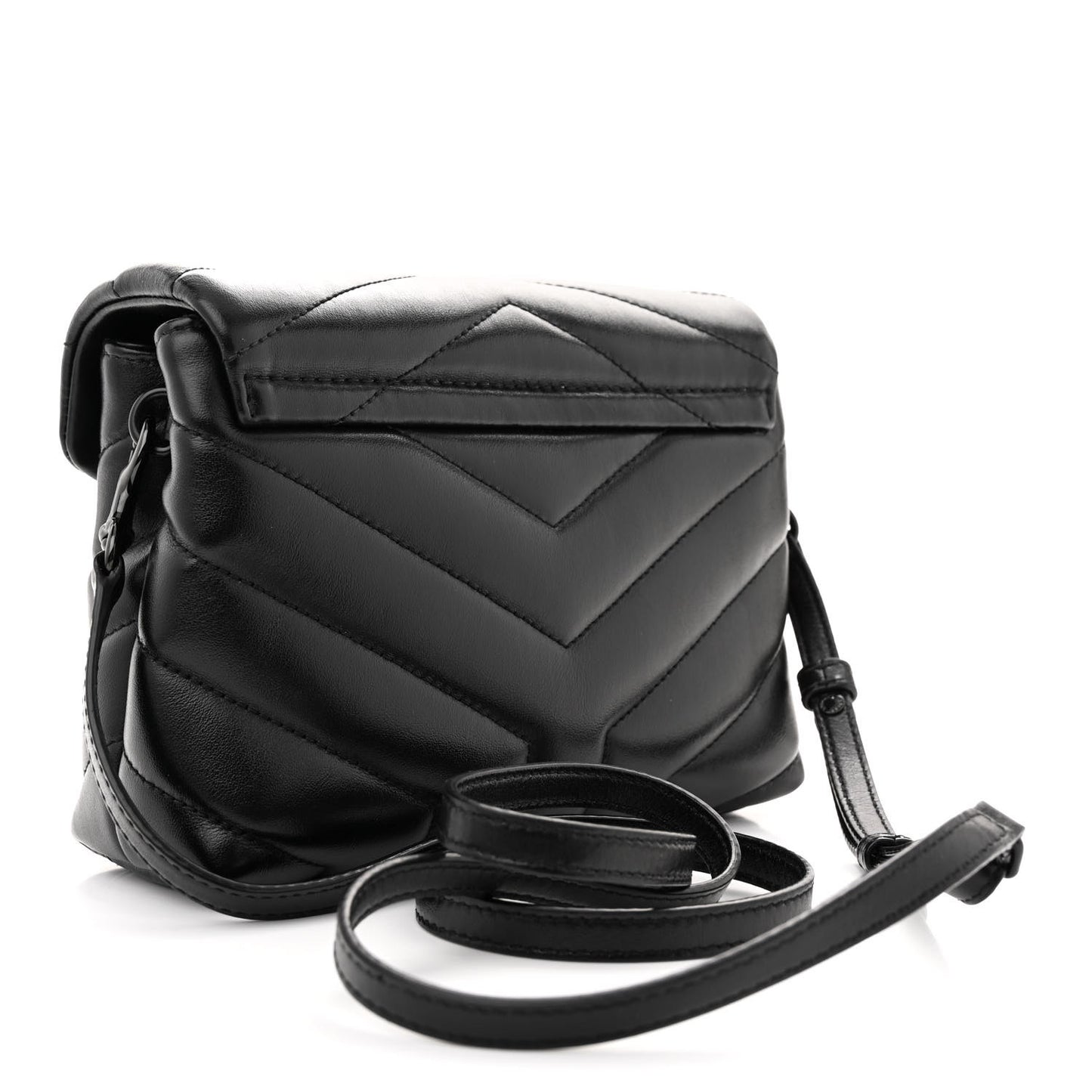 Calfskin Y Quilted Monogram Monochrome Toy Loulou Crossbody Bag Black