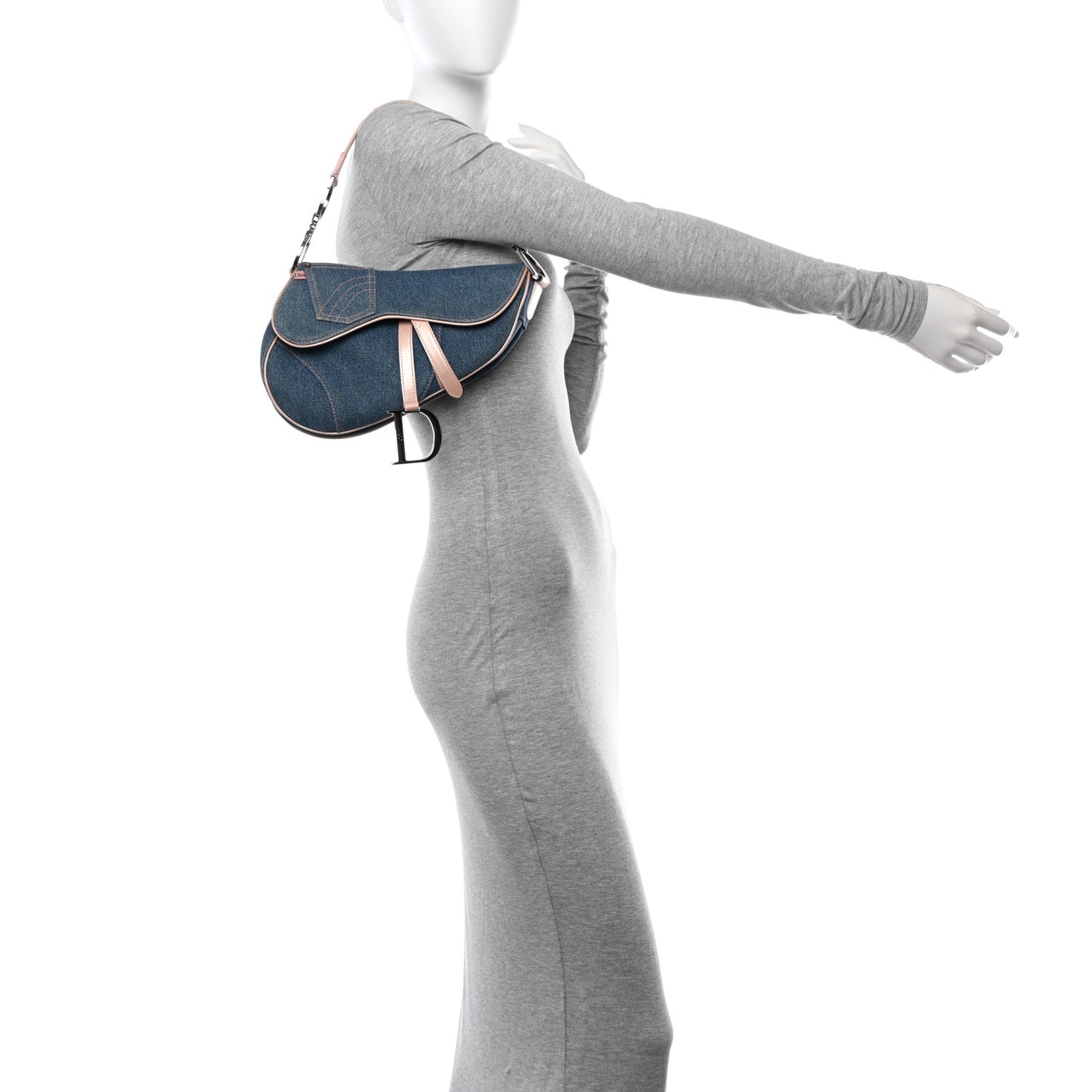 Patent Denim Jeans Saddle Bag Blue Pink