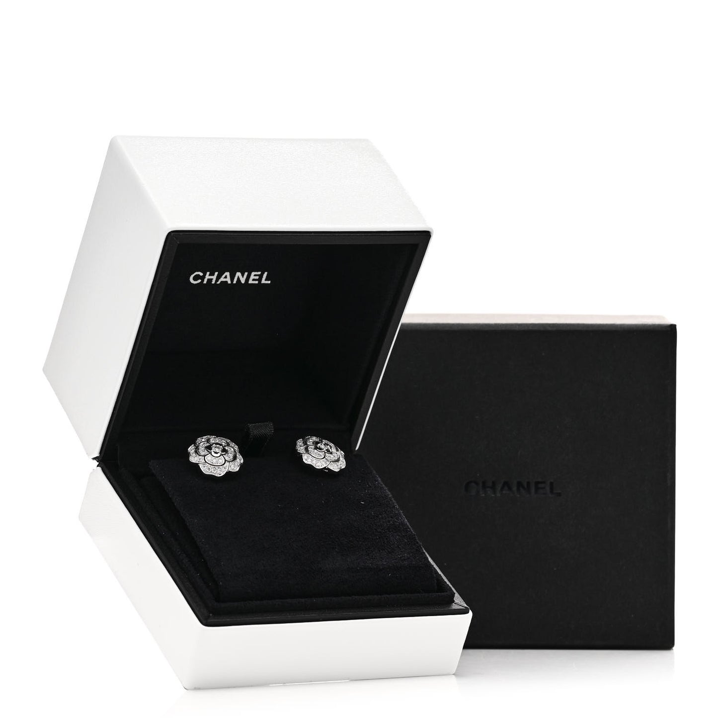 18K White Gold Diamond Bouton de Camelia Earrings