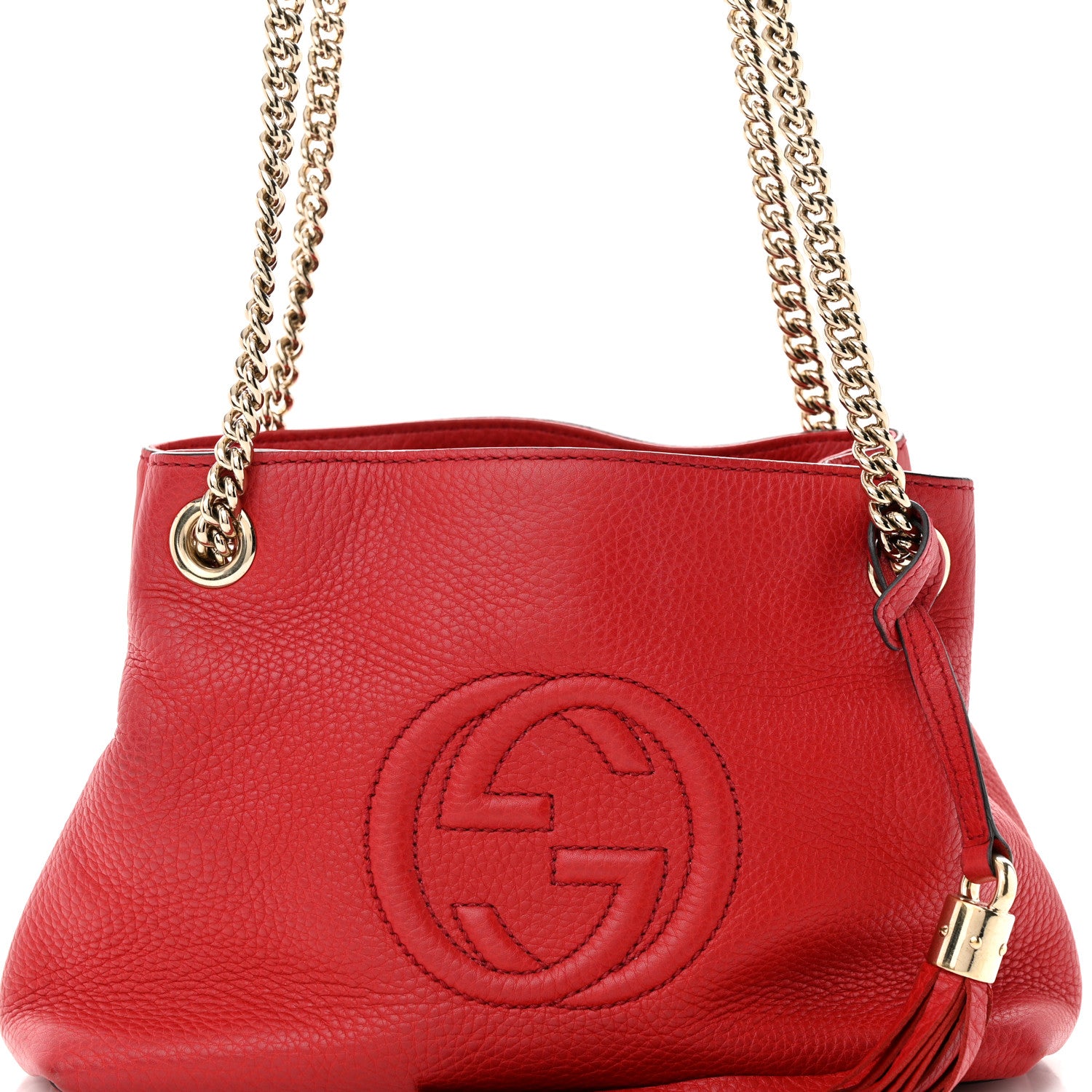 Gucci Pebbled Calfskin Small Soho Chain Shoulder Bag Tabasco Red 10 of 15