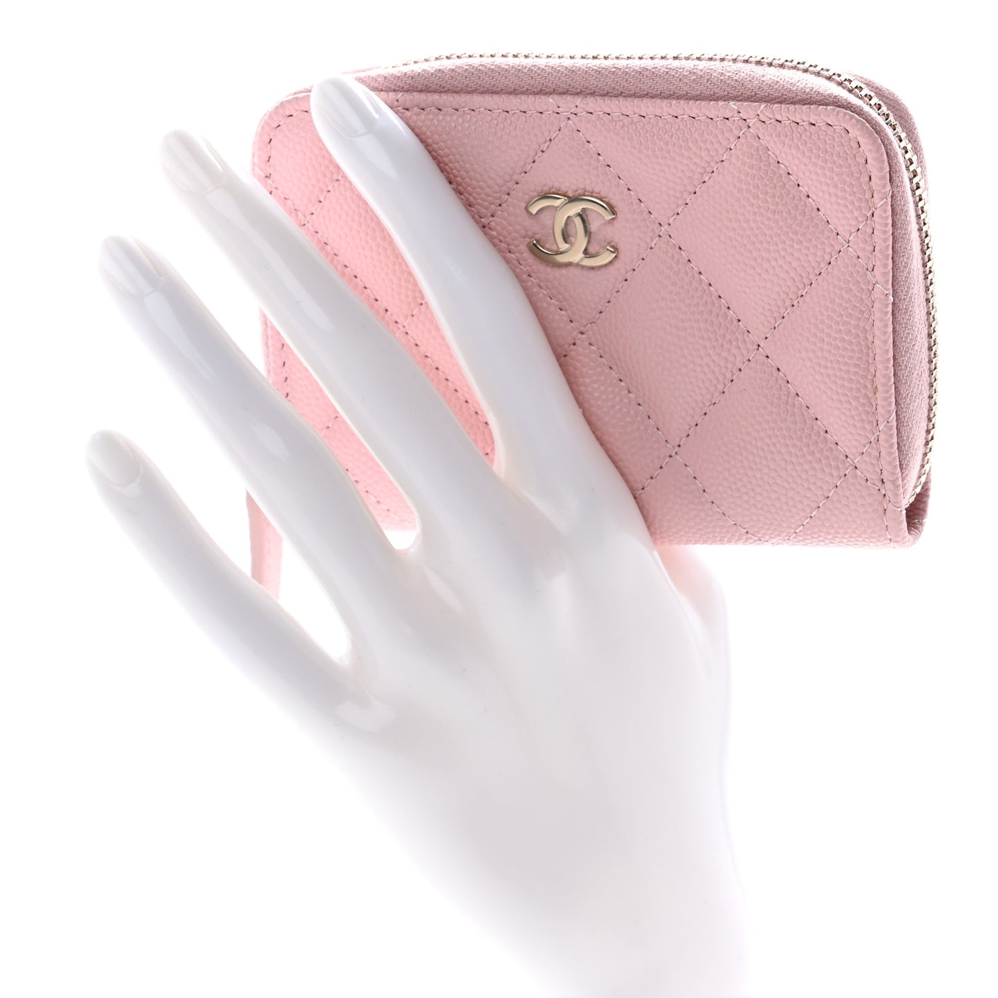 Caviar Quilted Zip Coin Purse Light Pink