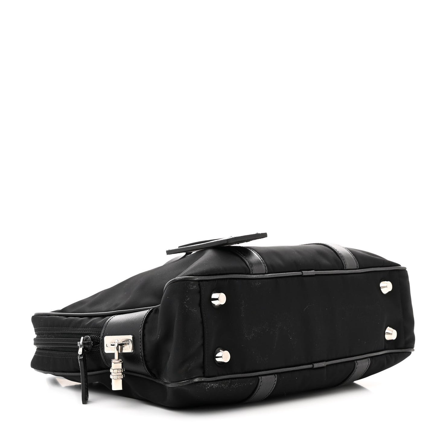 Tessuto Nylon Saffiano Metal Triangle Logo Work Bag Black