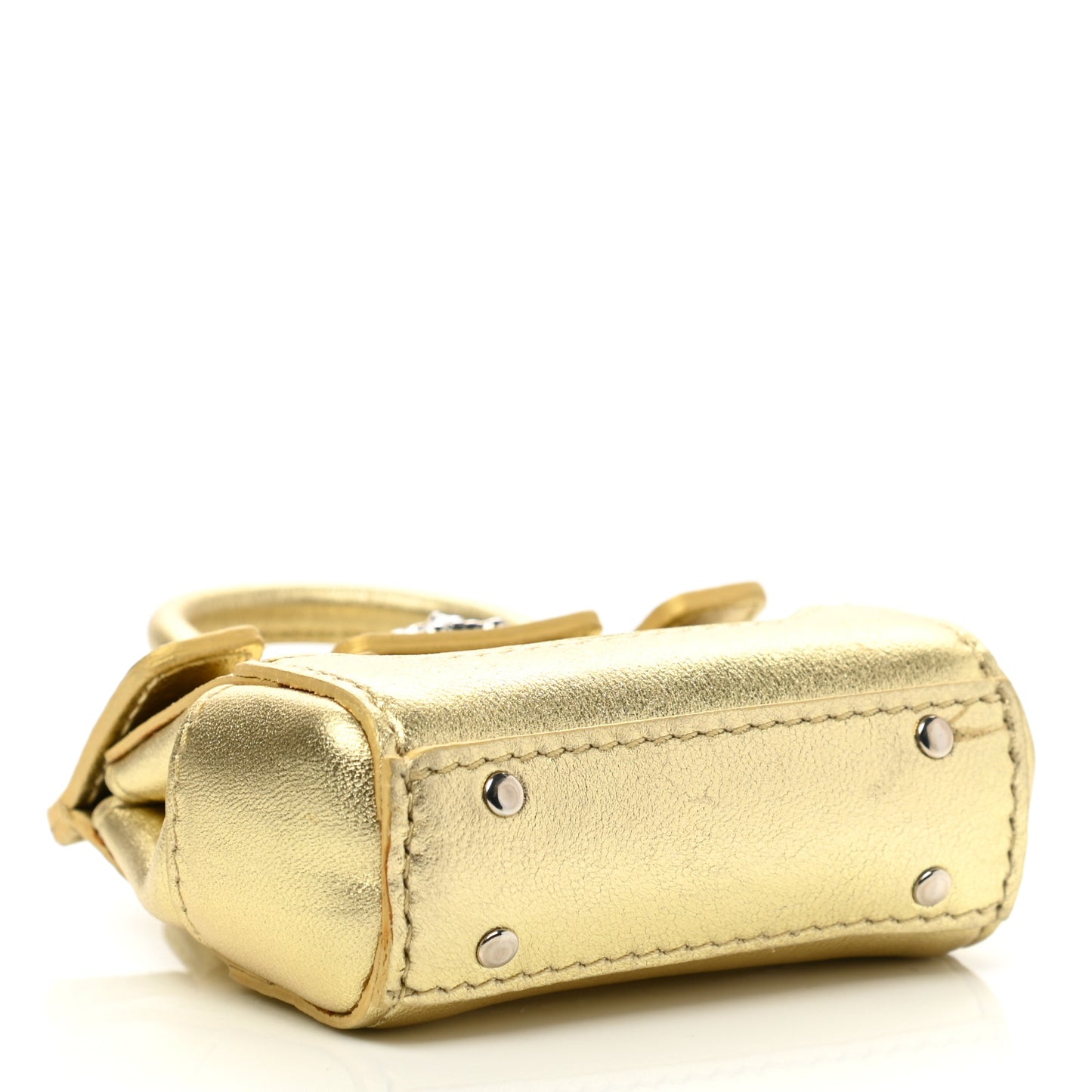 Metallic Grained Calfskin Nano La Medusa Bag Key Ring Pouch Gold