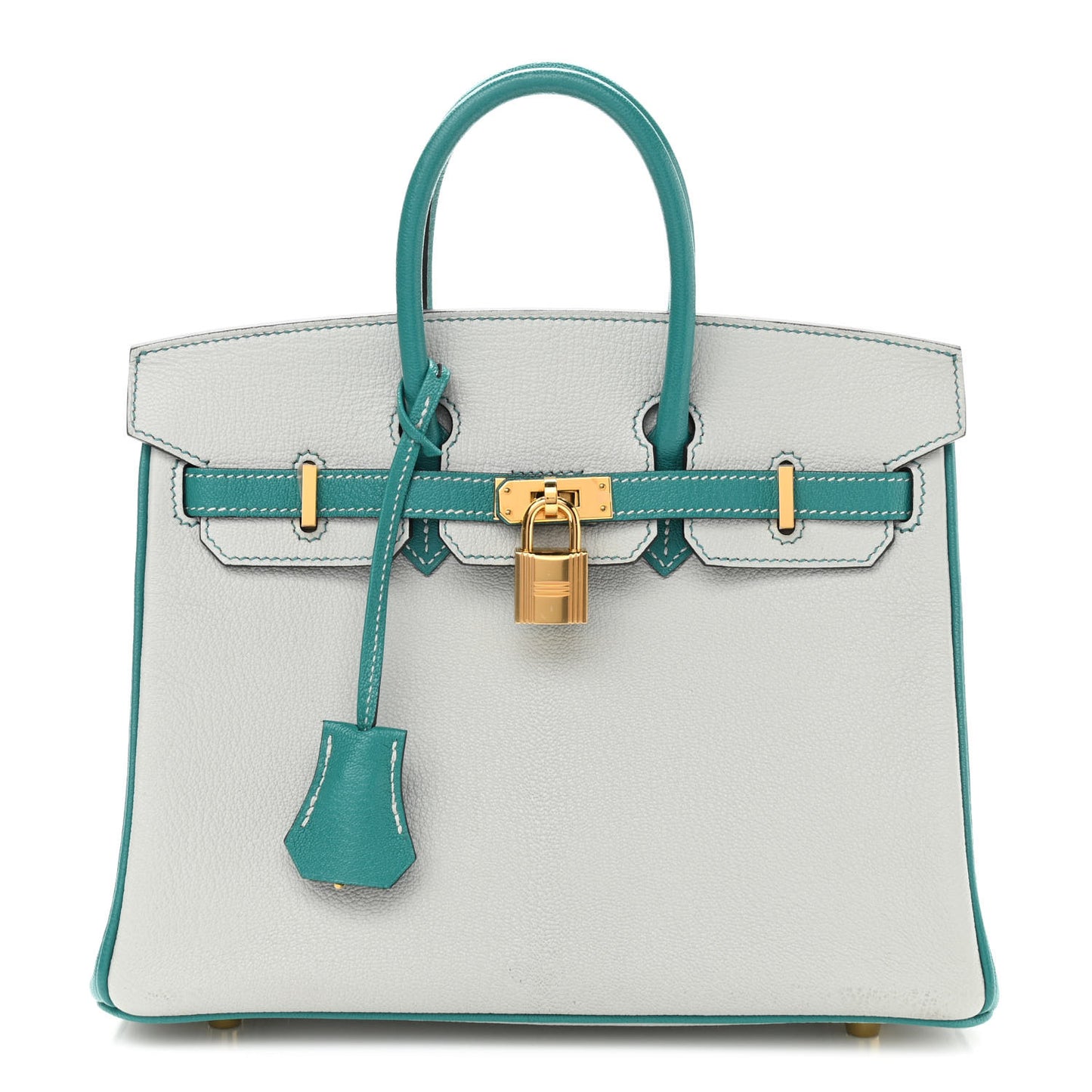 Chevre Mysore Horseshoe Birkin 25 Gris Perle Bleu Paon