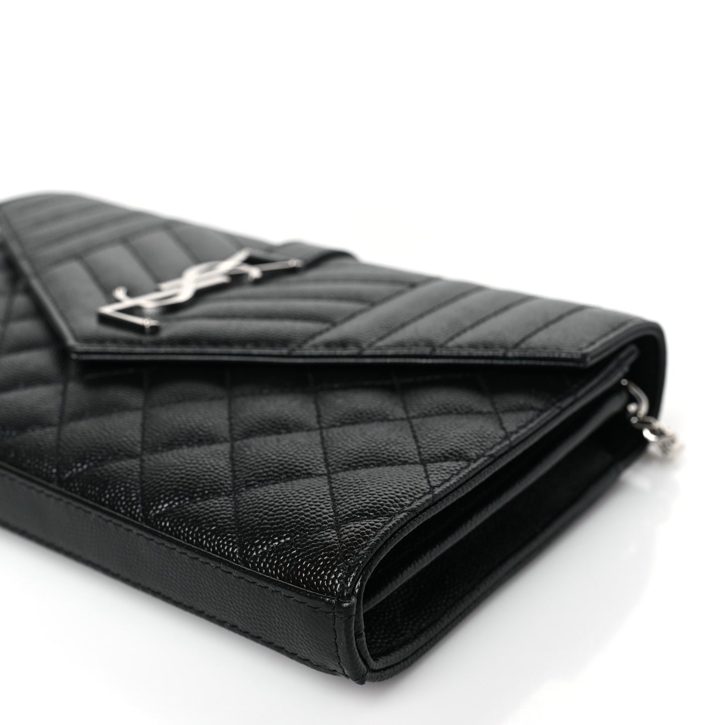 Grain De Poudre Mixed Matelasse Triquilt Monogram Chain Wallet Black