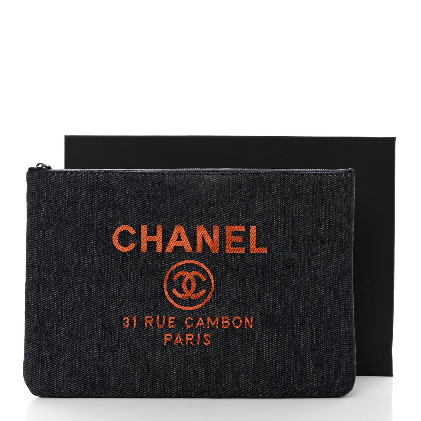 Denim Large Deauville Pouch Clutch Blue Orange