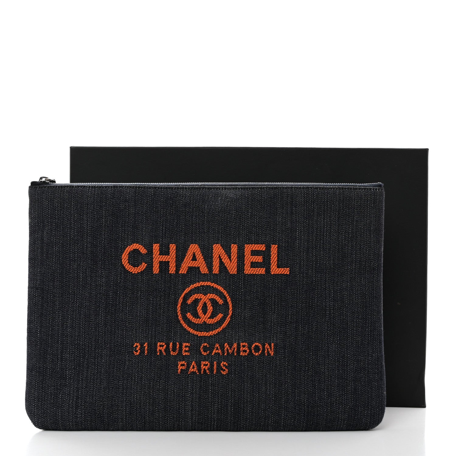 Chanel Denim Large Deauville Pouch Clutch Blue Orange 8 of 8