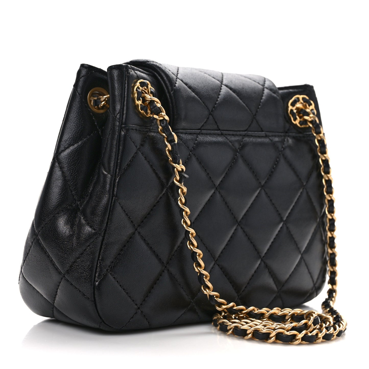 Lambskin Quilted Braided CC Accordion Flap Bag Black