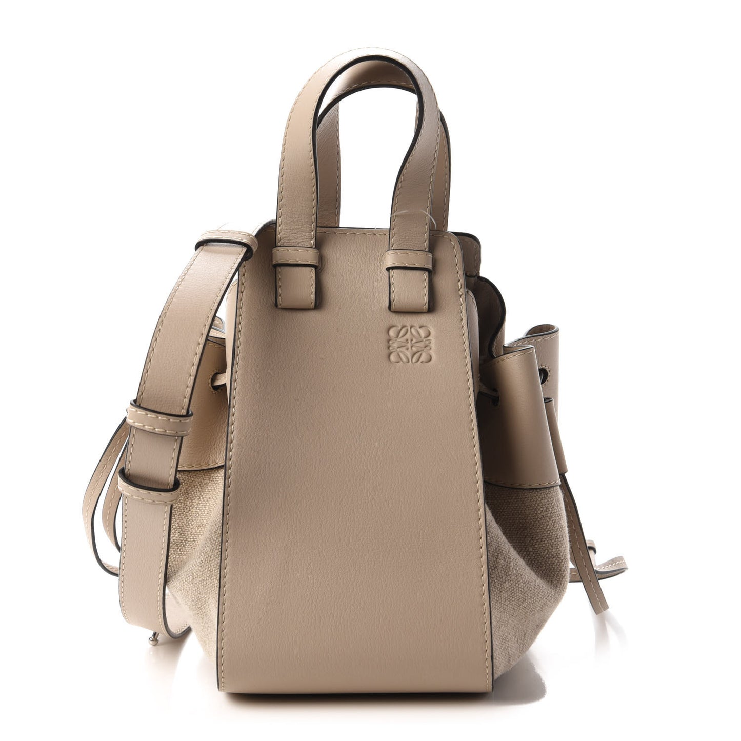 Calfskin Canvas Mini Hammock Shoulder Bag Natural Light Oat