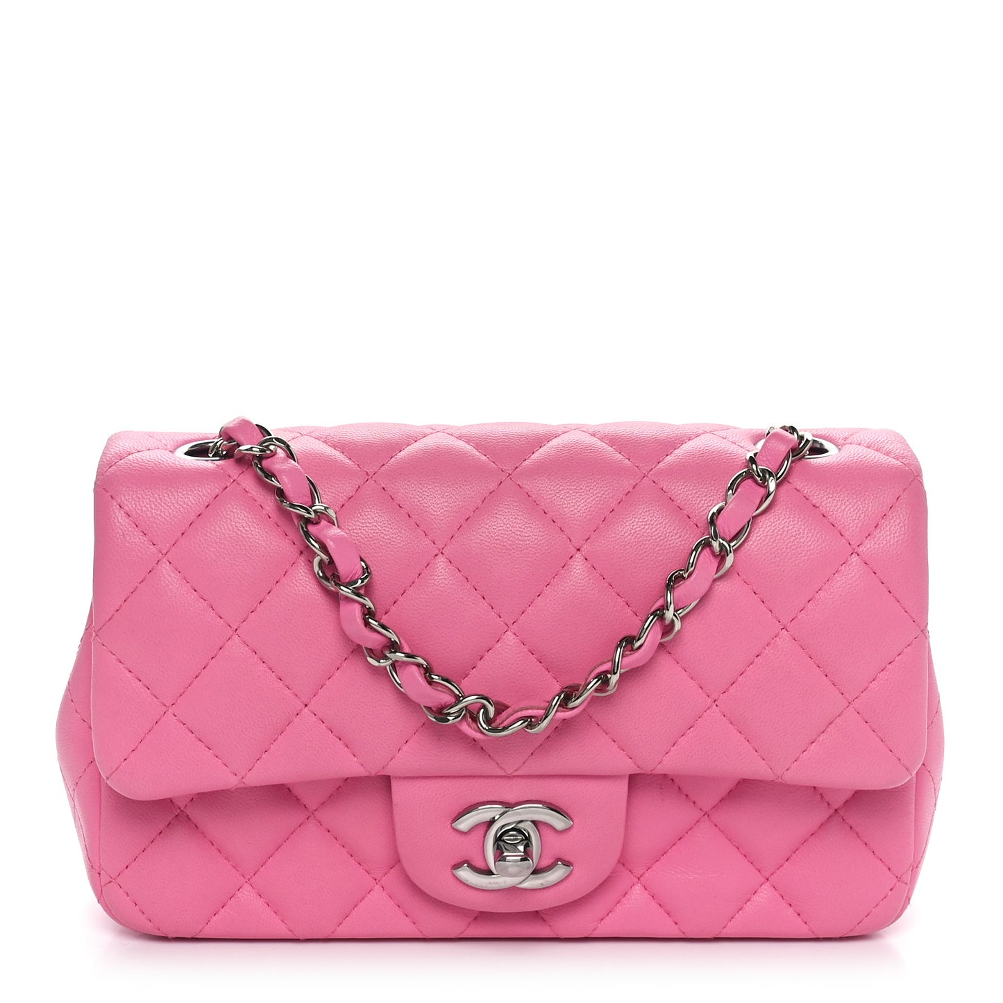 Lambskin Quilted Mini Rectangular Flap Pink