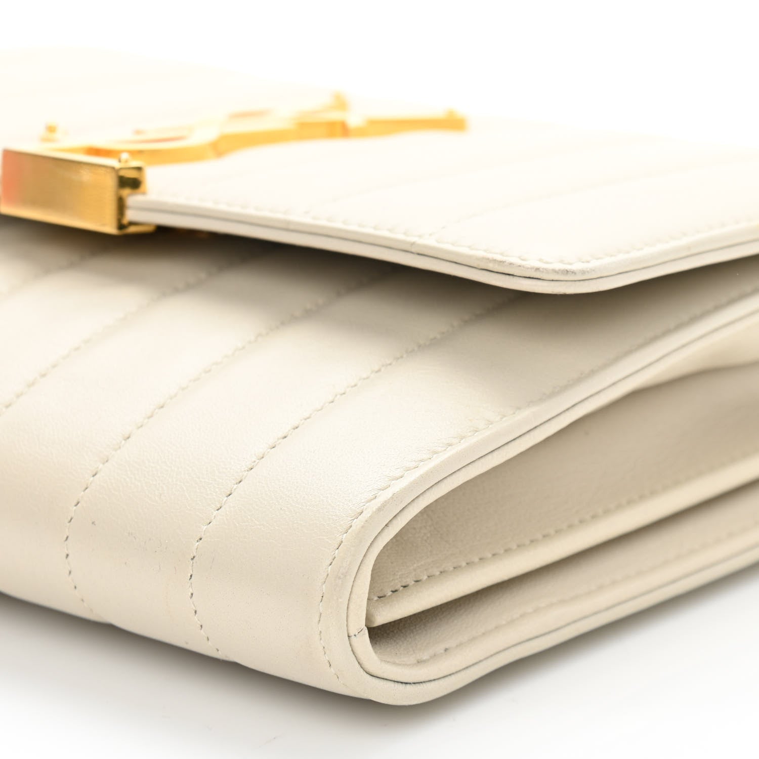 Saint Laurent Lambskin Matelasse Monogram Vicky Chain Wallet Off White 9 of 11