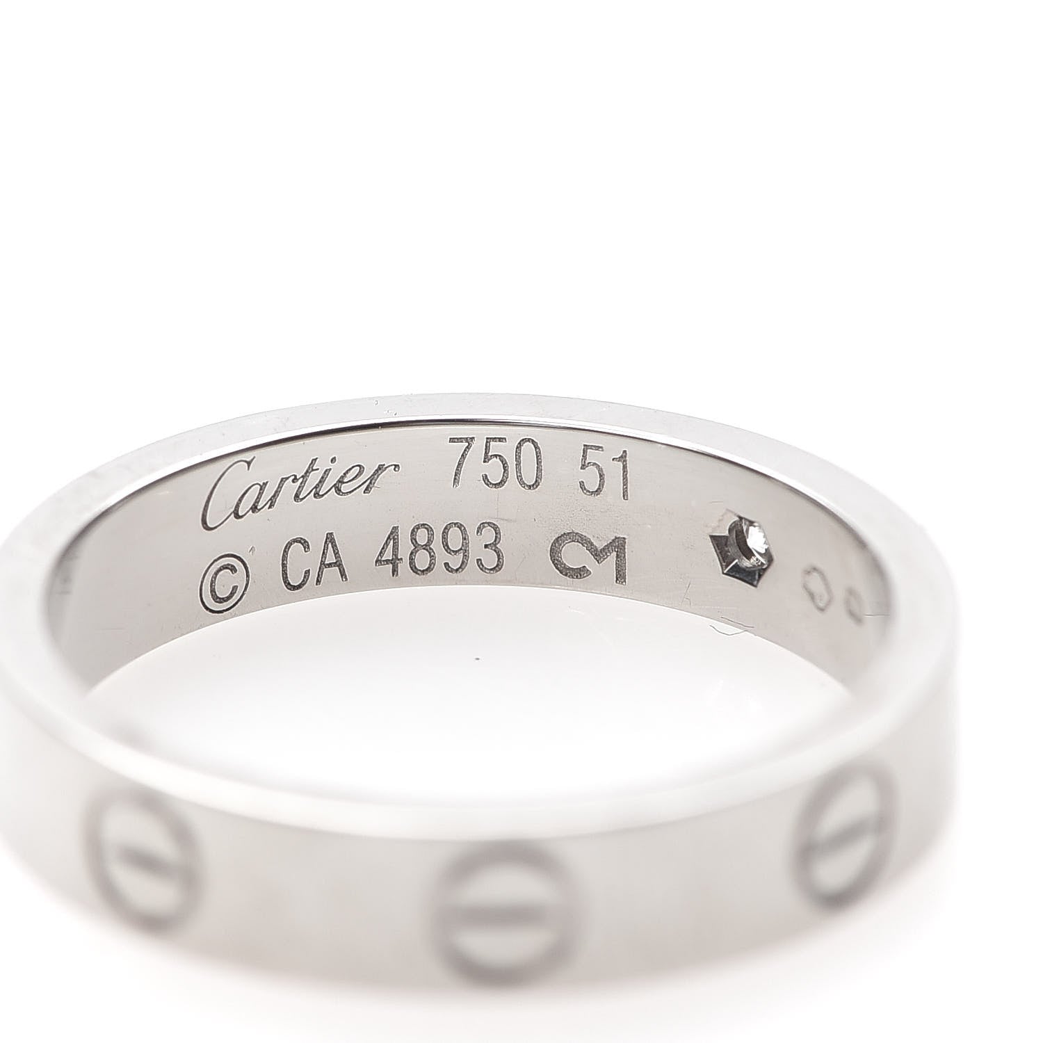 Cartier 18K White Gold Diamond 4mm LOVE Wedding Band Ring 51 5.75 4 of 4