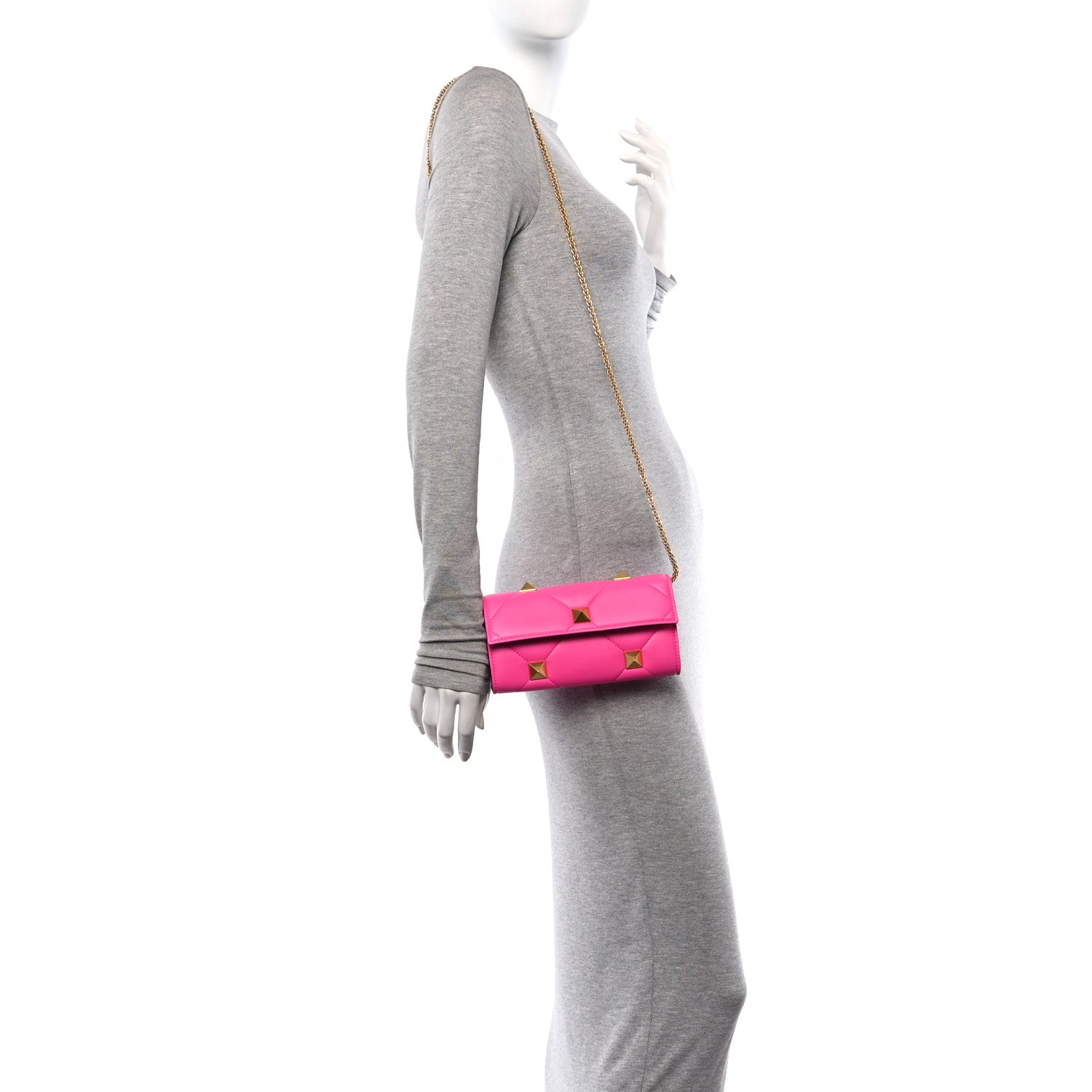Valentino Garavani Nappa Roman Stud Wallet On Chain Pink PP 2 of 11