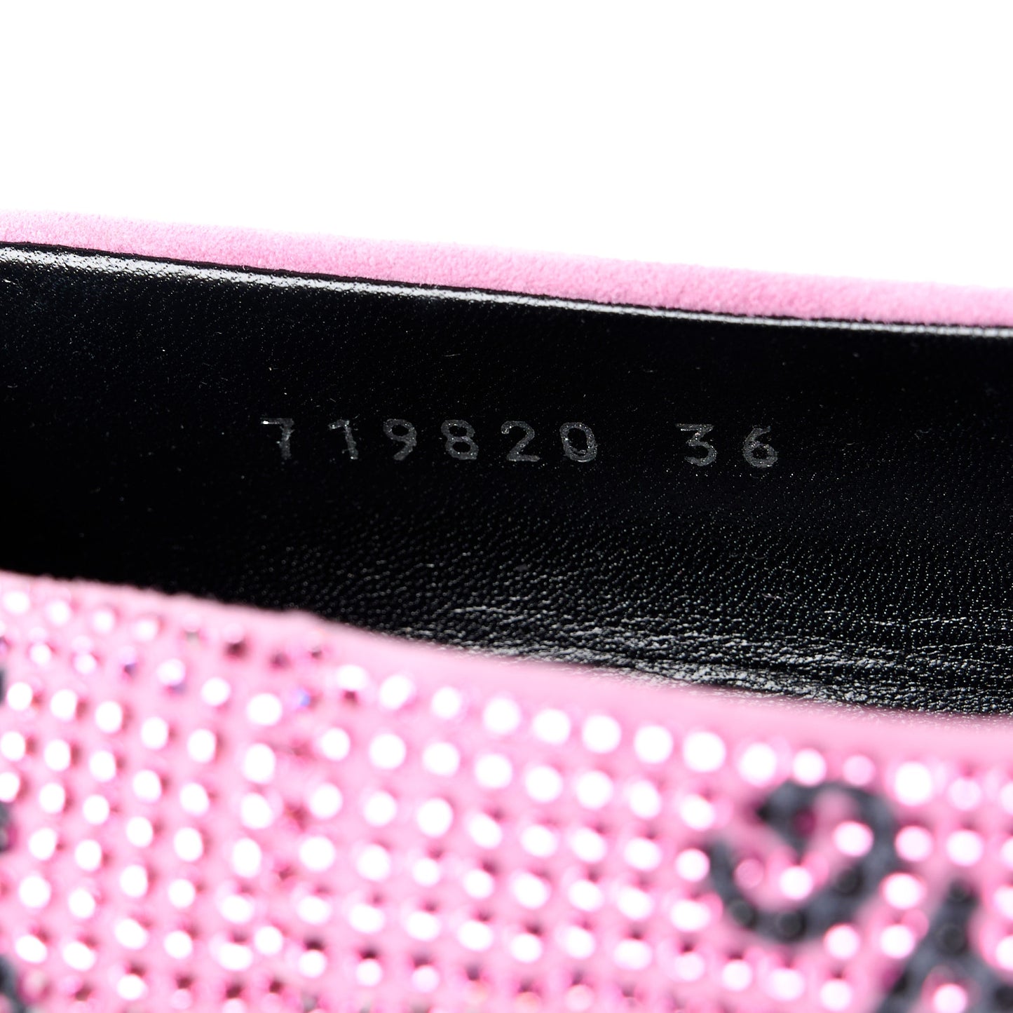Strass Suede Allover Logo Square Knife 80mm Pumps 36 Pink Black