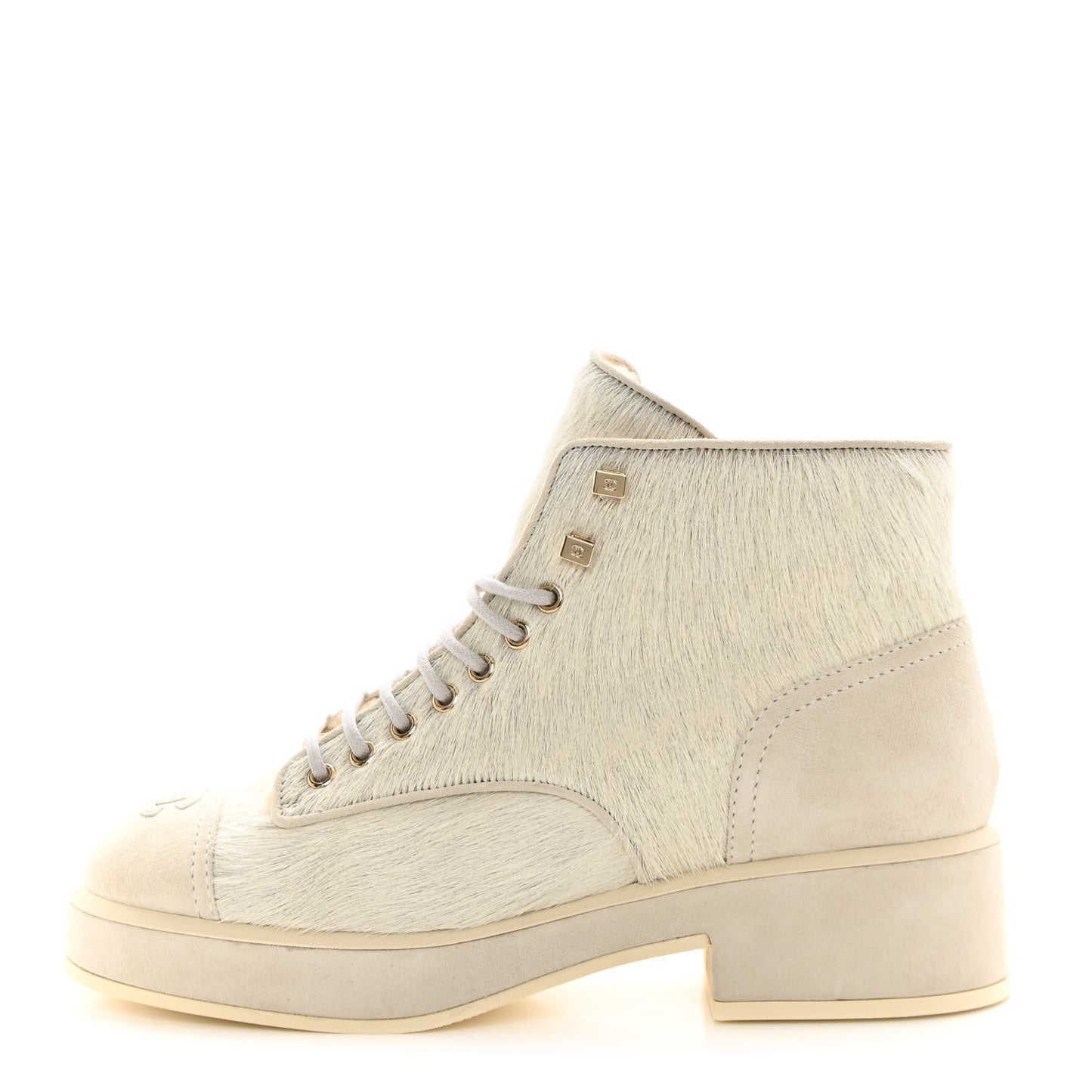 Suede Pony Hair Shearling Lace Up Combat Boots 40 White