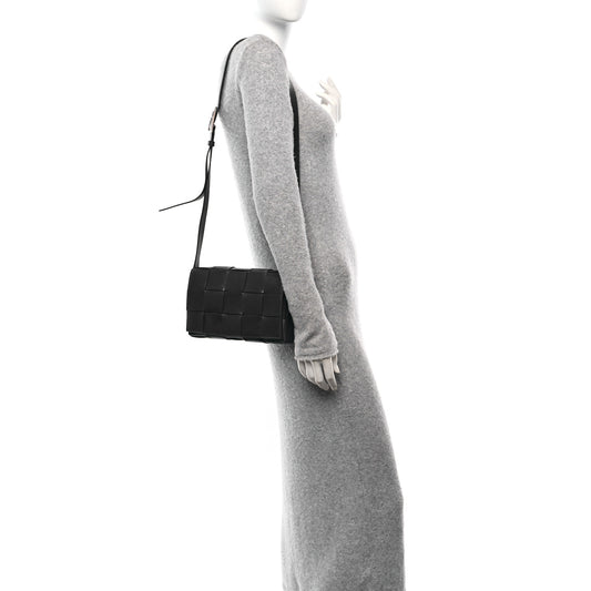 Lambskin Maxi Intreccio Small Cassette Crossbody Bag Ardoise Glacier