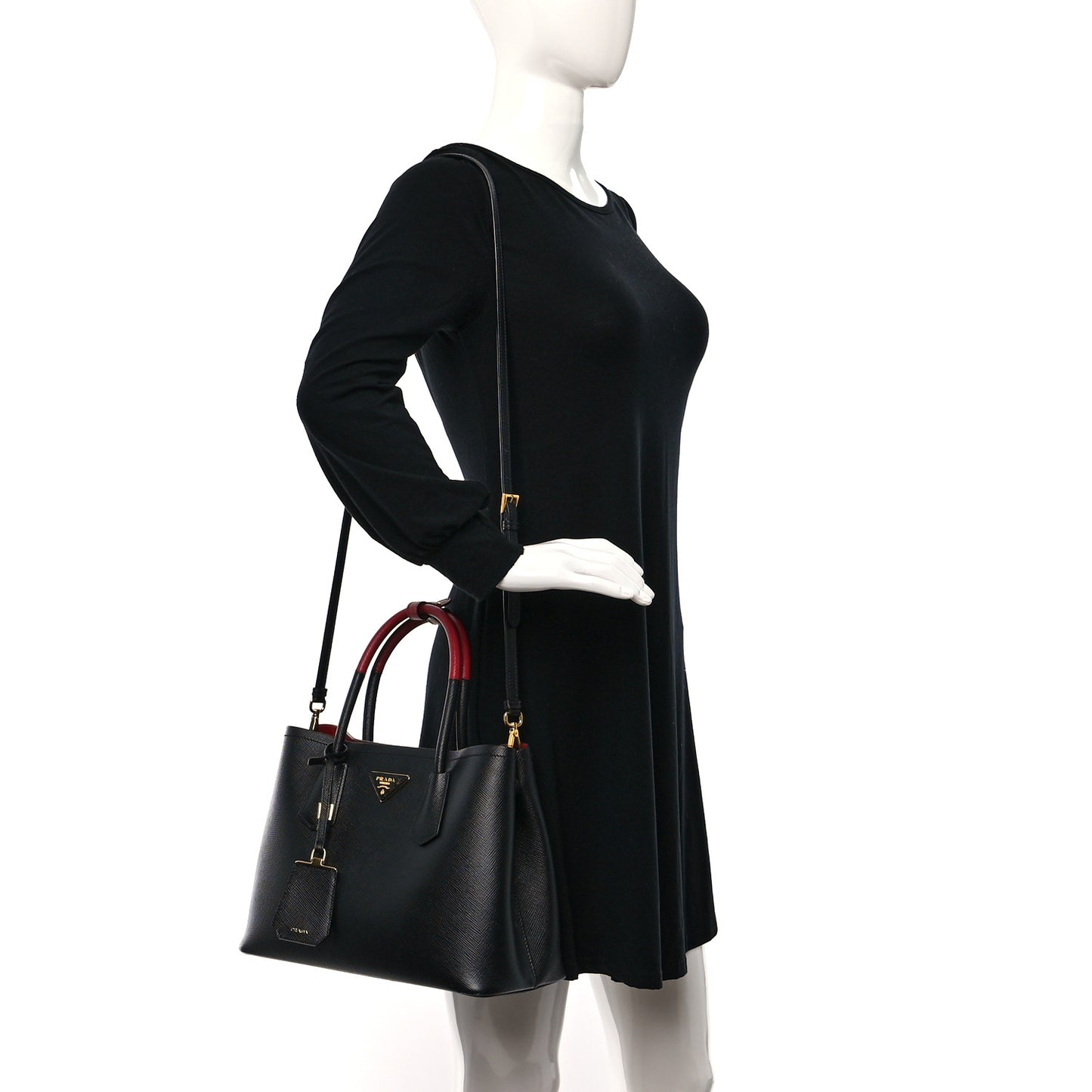 Saffiano Cuir Small Double Bag Black Fuoco