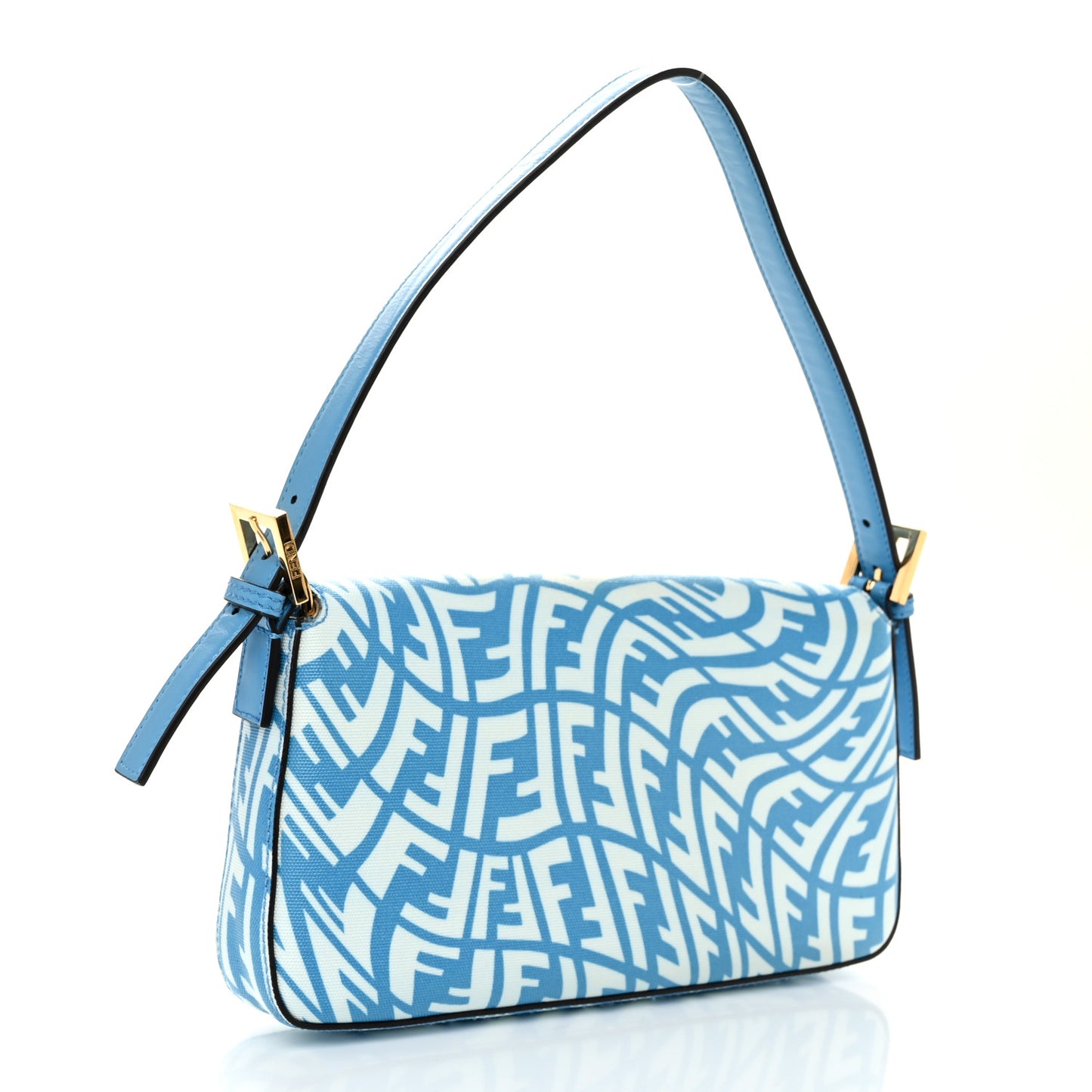 X SARAH COLEMAN Glazed Canvas Vitello King FF Vertigo Baguette 1997 Cyber Blue White